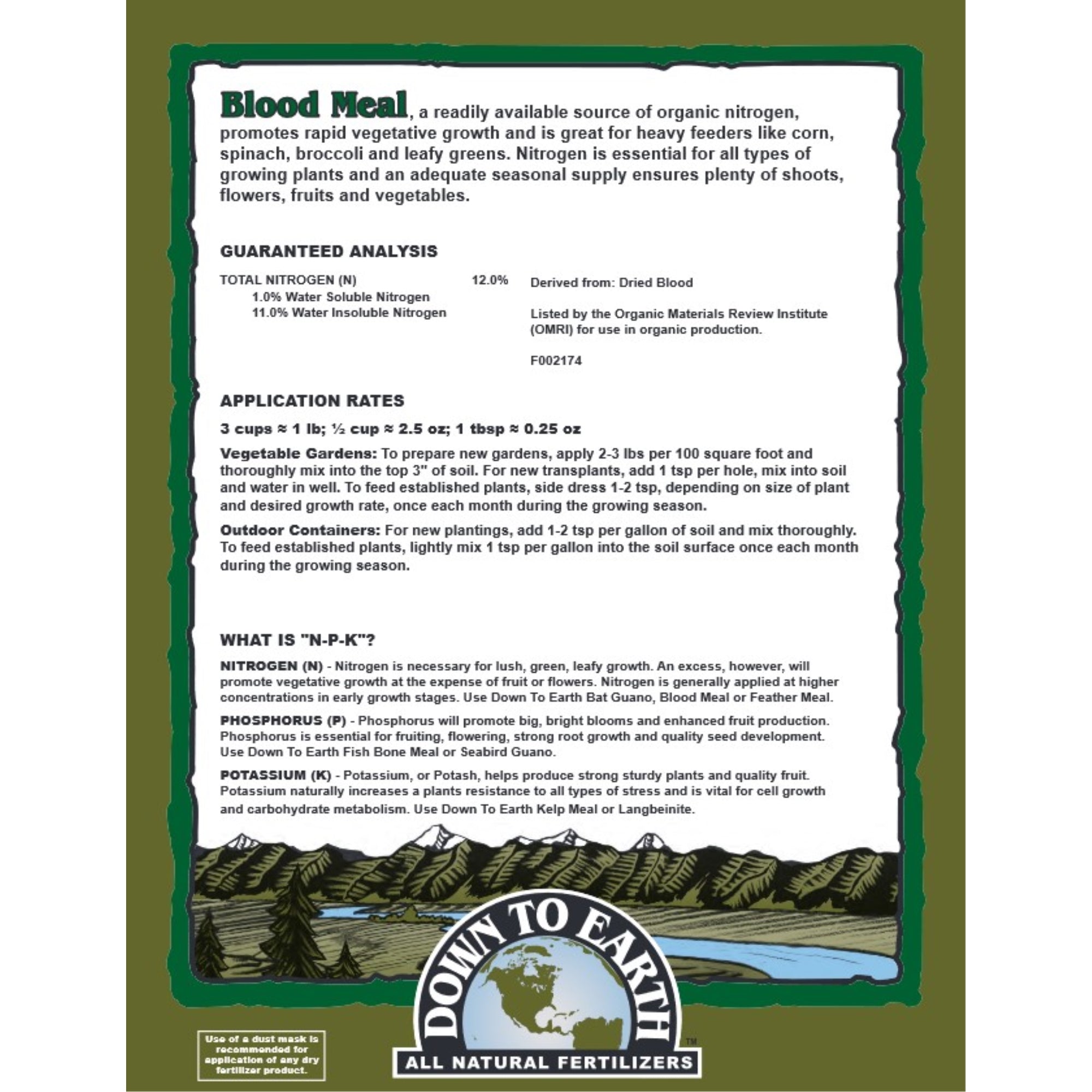 Down to Earth Organic Blood Meal Fertilizer Mix, 12-0-0