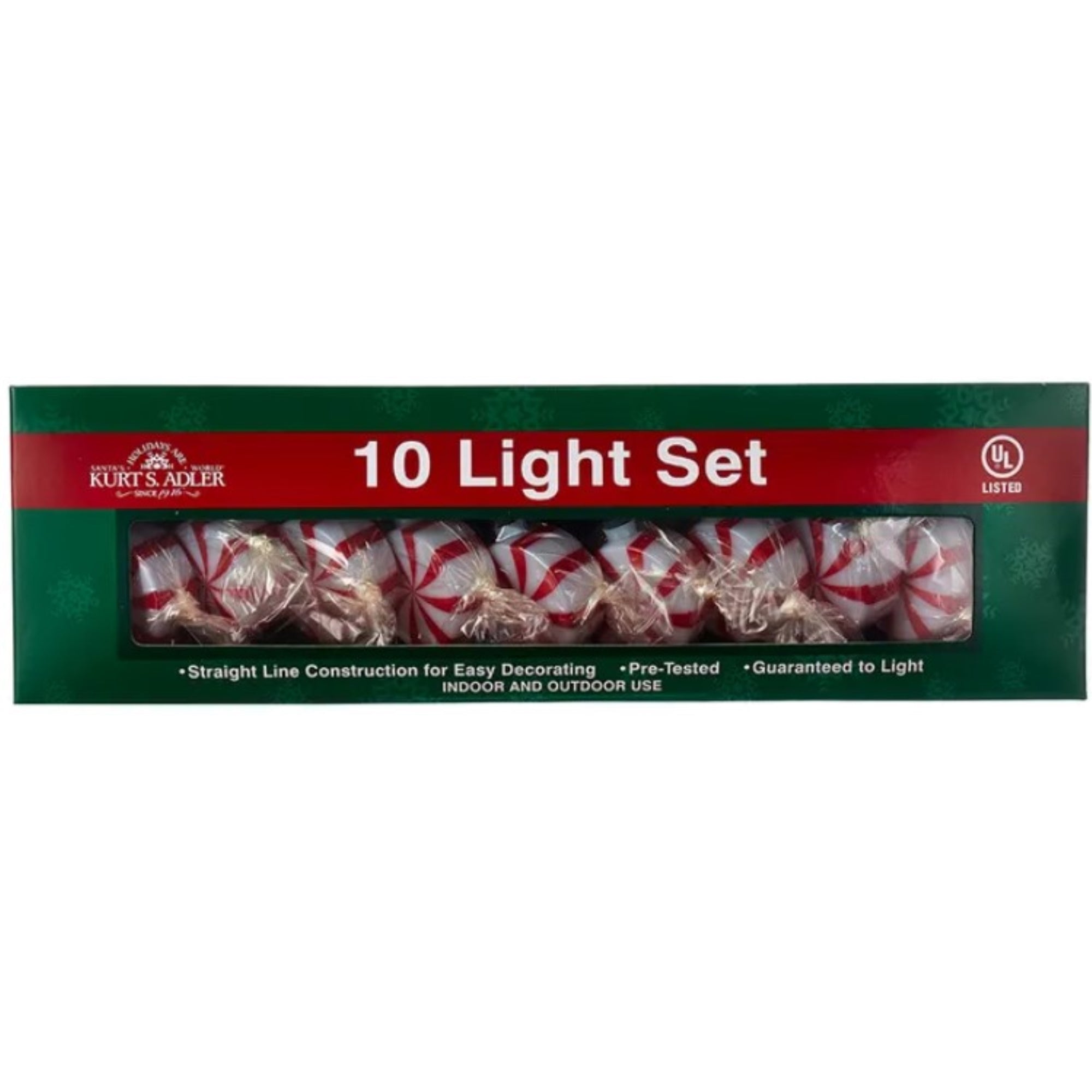 Kurt Adler Indoor/Outdoor Novelty String 10-Light Set, Peppermint Candy, 11.5'