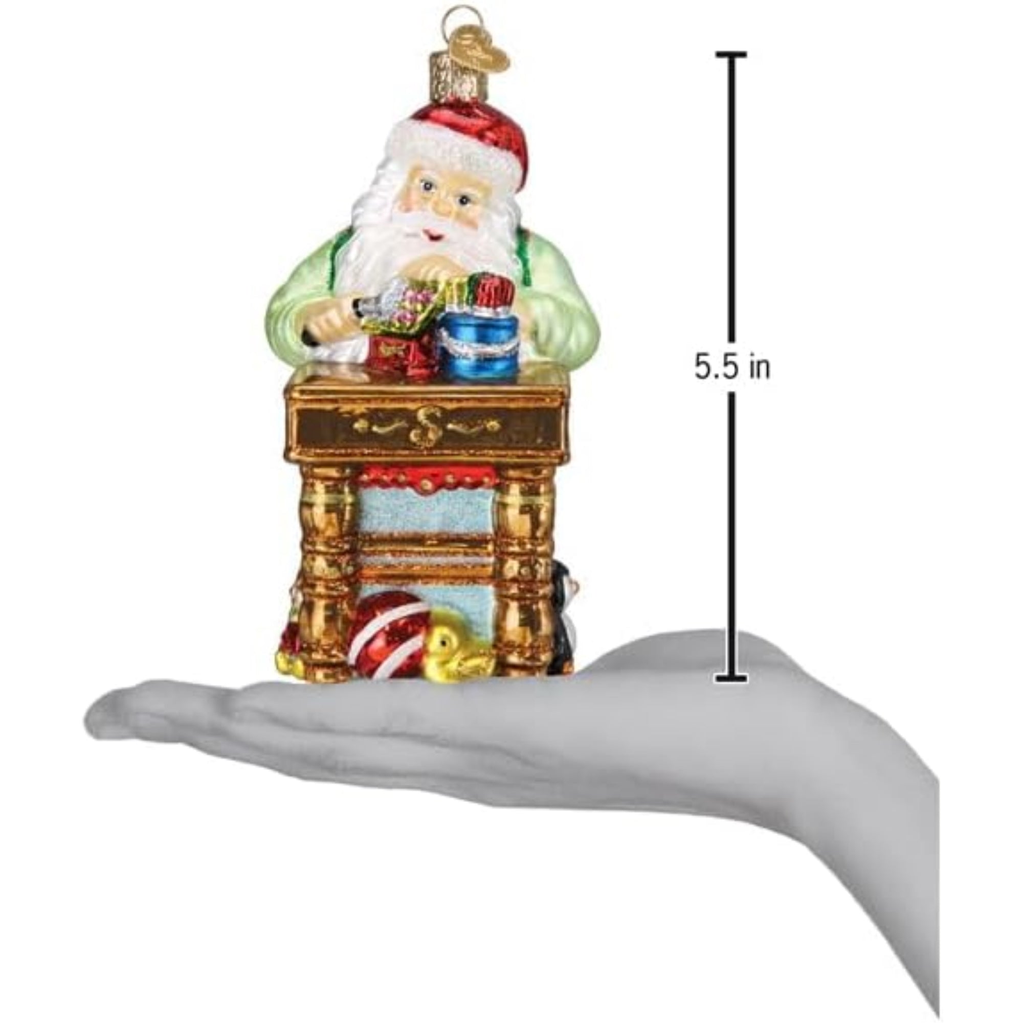 Old World Christmas Blown Glass Ornament for Christmas Tree, Workshop Santa (with OWC Gift Box)