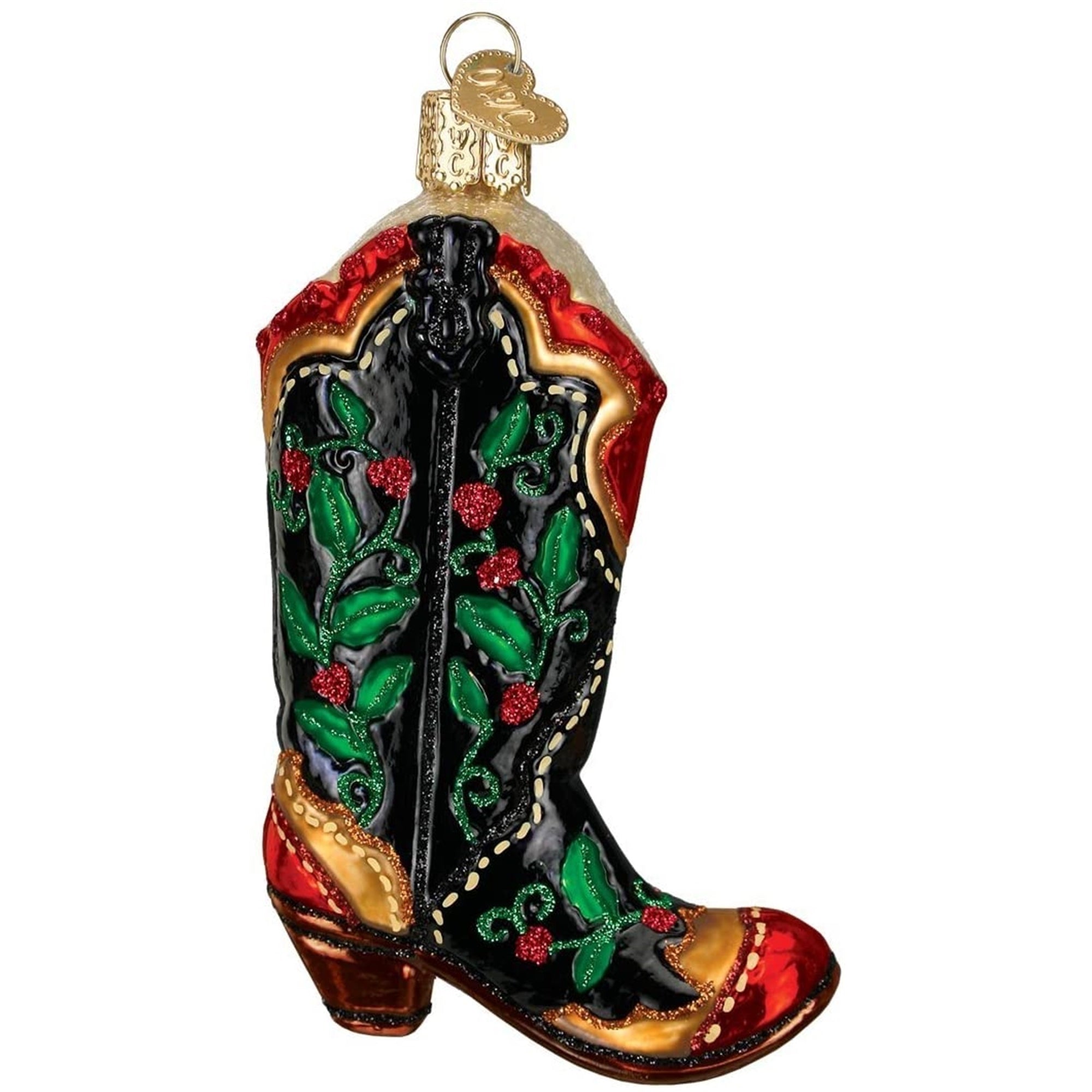 Old World Christmas Blown Glass Ornament for Christmas Tree, Holly Berry Cowboy Boot