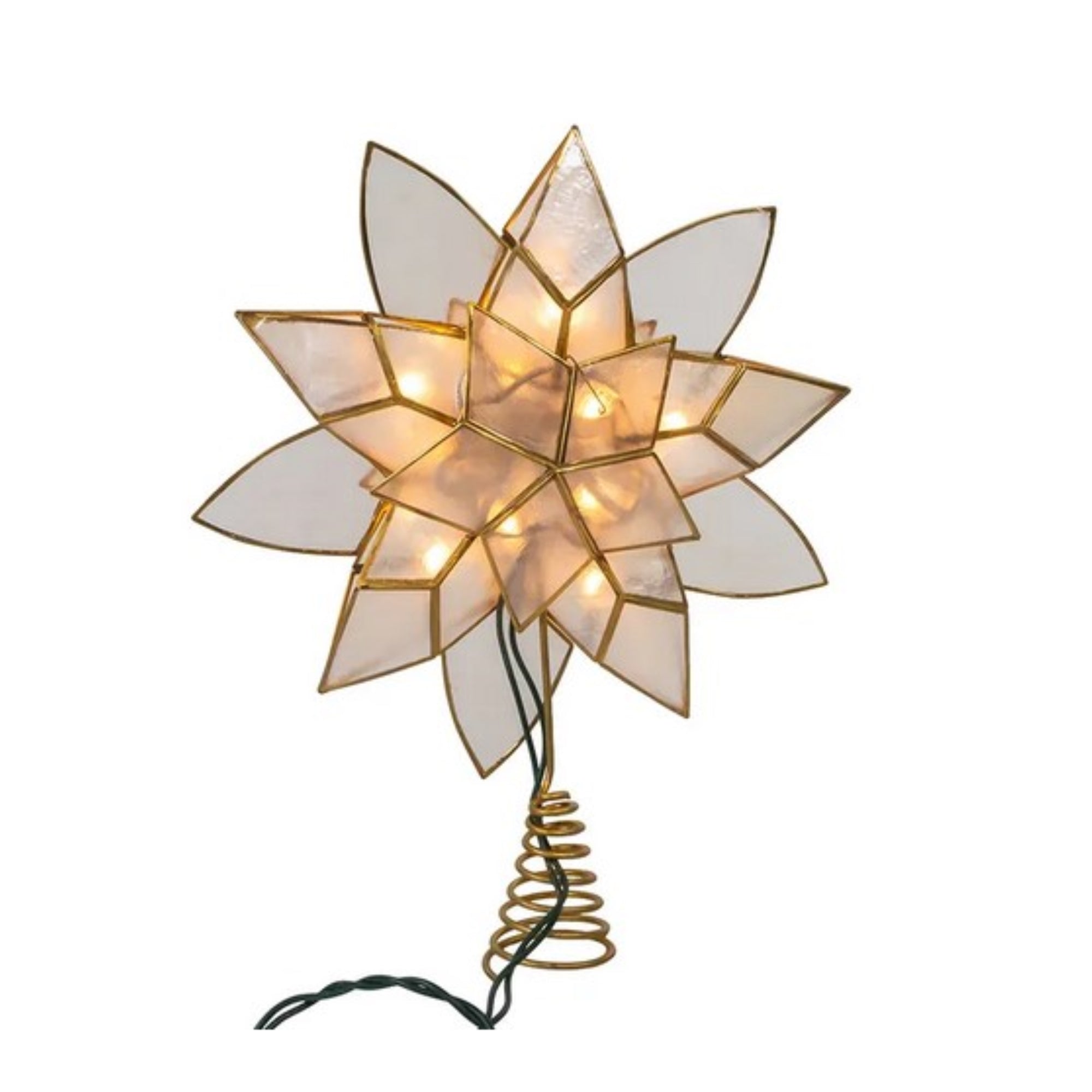 Kurt Adler 5-Point Multi-Layered, Illuminated Capiz Shell Star for Indoor Christmas Treetop, 10 Incandescent Warm White Lights, Gold, 11.75"