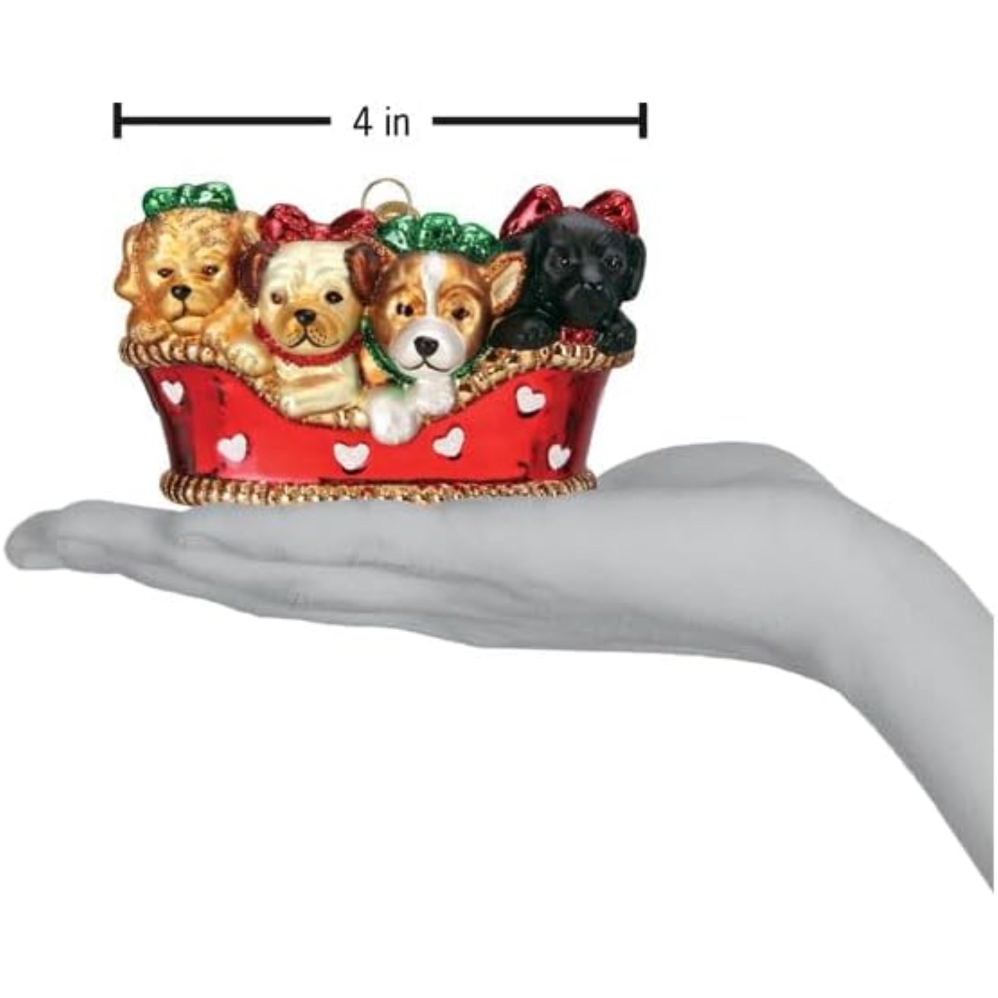 Old World Christmas Blown Glass Ornament for Christmas Tree, Puppies In A Basket (with OWC Gift Box)