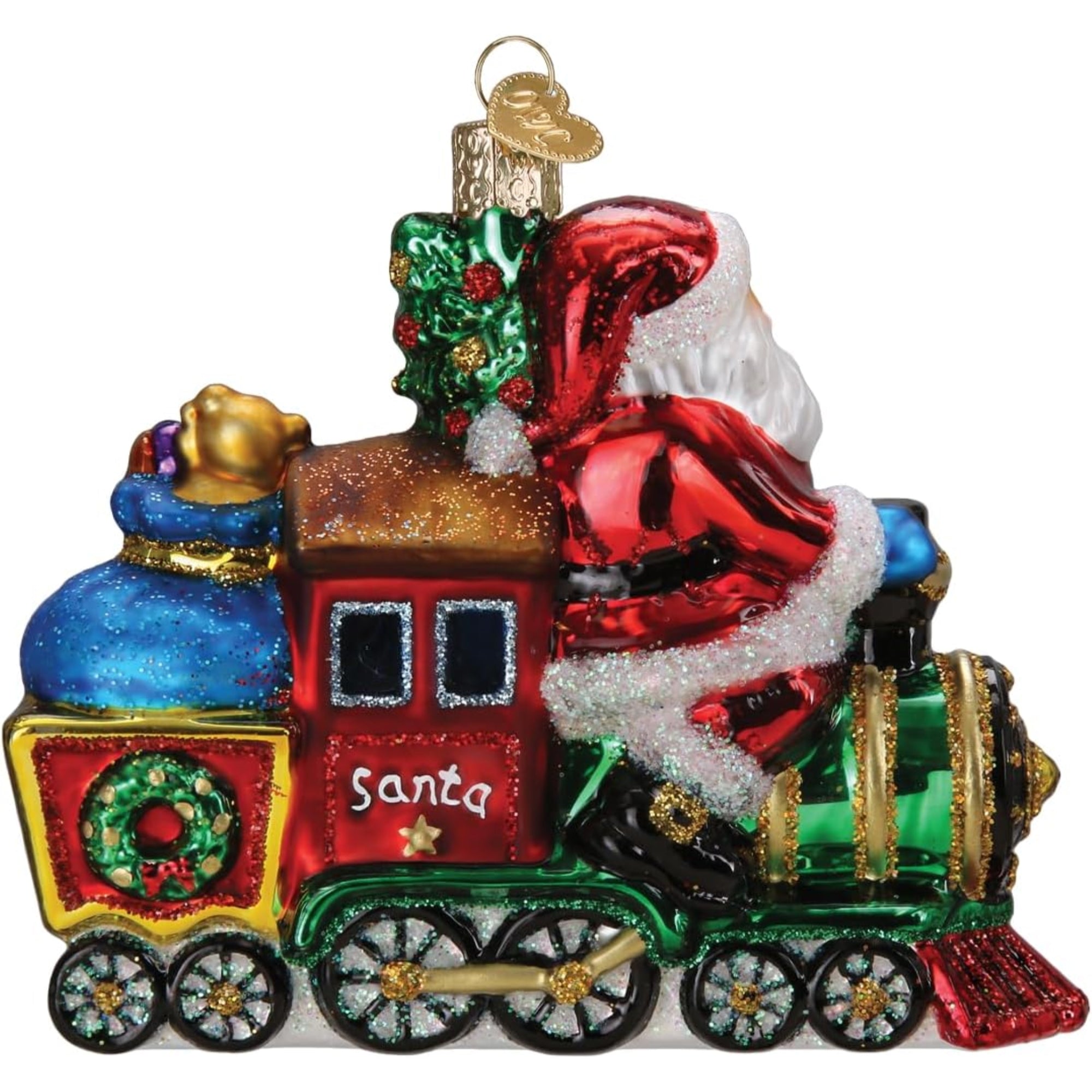 Old World Christmas Blown Glass Ornament for Christmas Tree, Santa On Locomotive