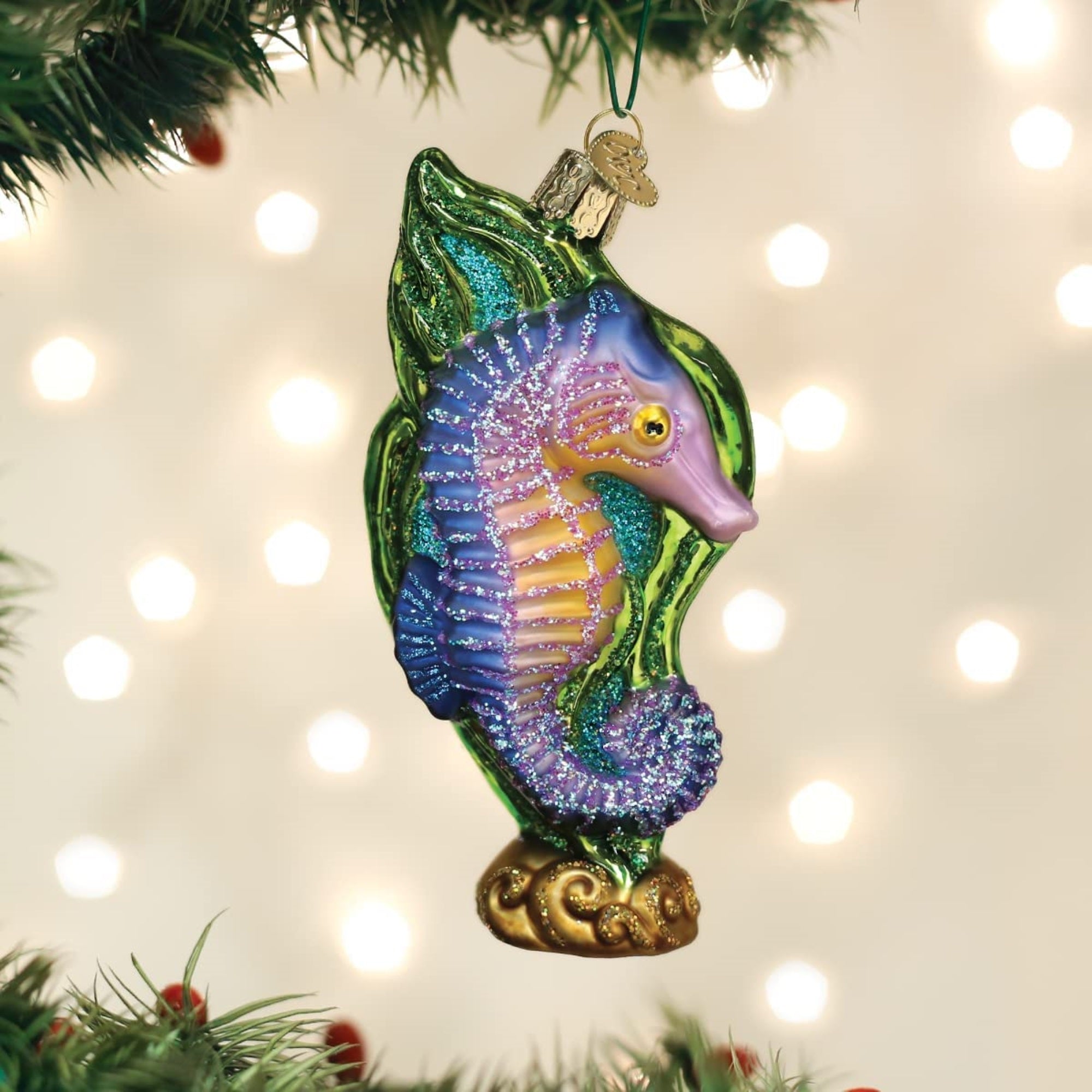 Old World Christmas Blown Glass Ornament for Christmas Tree, Bright Seahorse