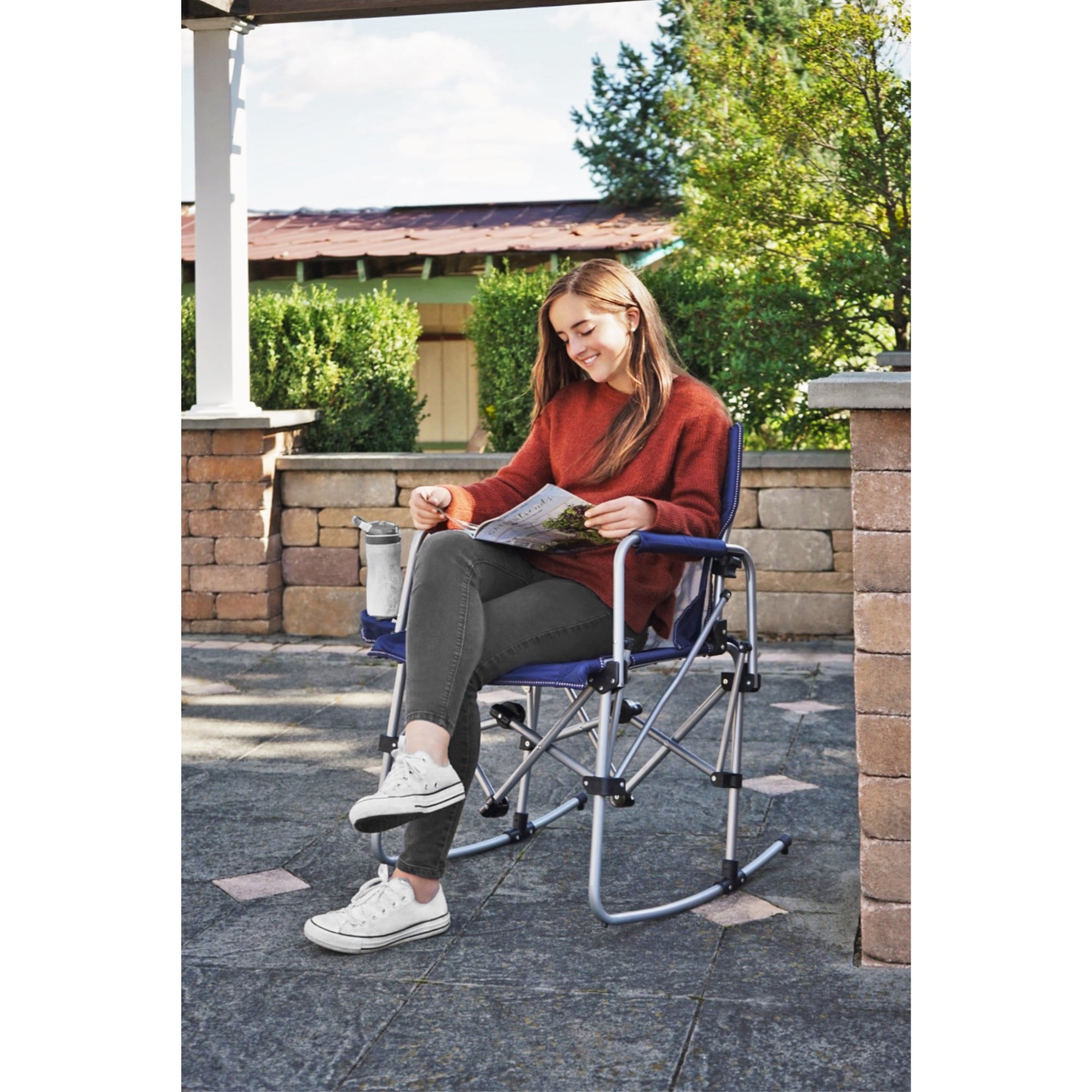 Zenithen Limited Navy/Grey Rocking Director Folding Chair with Side Table