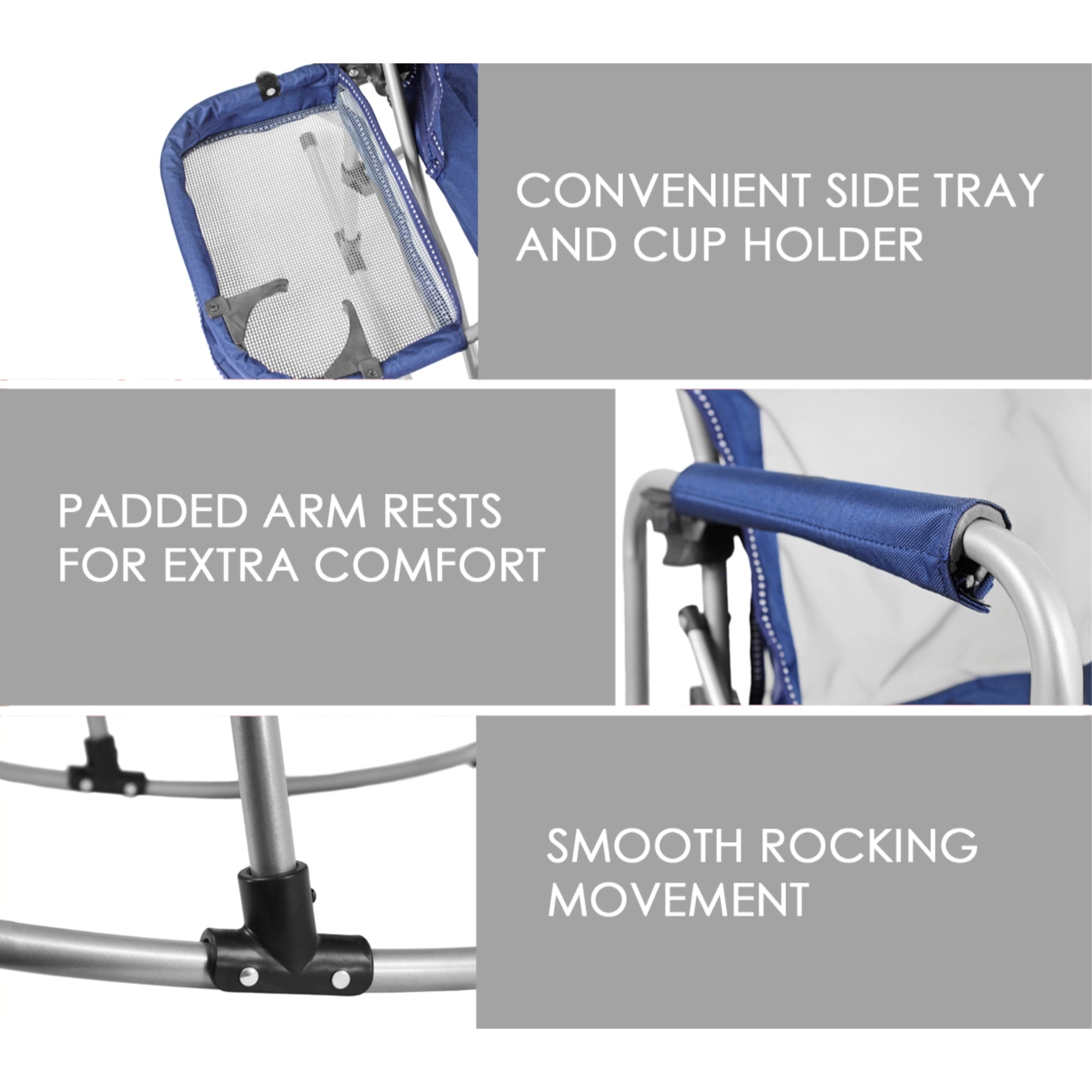 Zenithen Limited Navy/Grey Rocking Director Folding Chair with Side Table