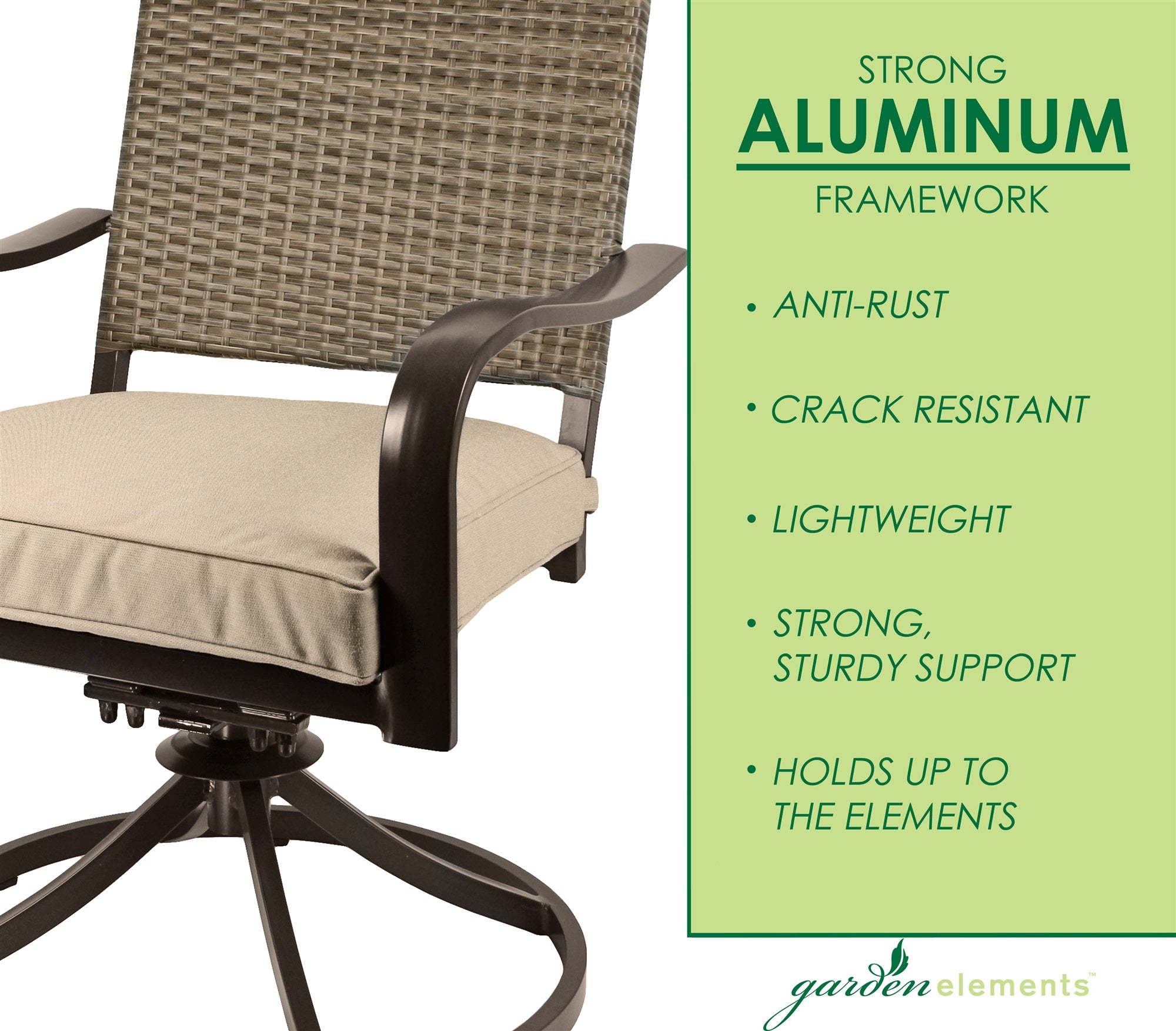 Garden Elements Bellevue Woven Back Swivel Rocker Chairs – Outdoor Patio Aluminum with Cushions, Taupe (Pack of 2)