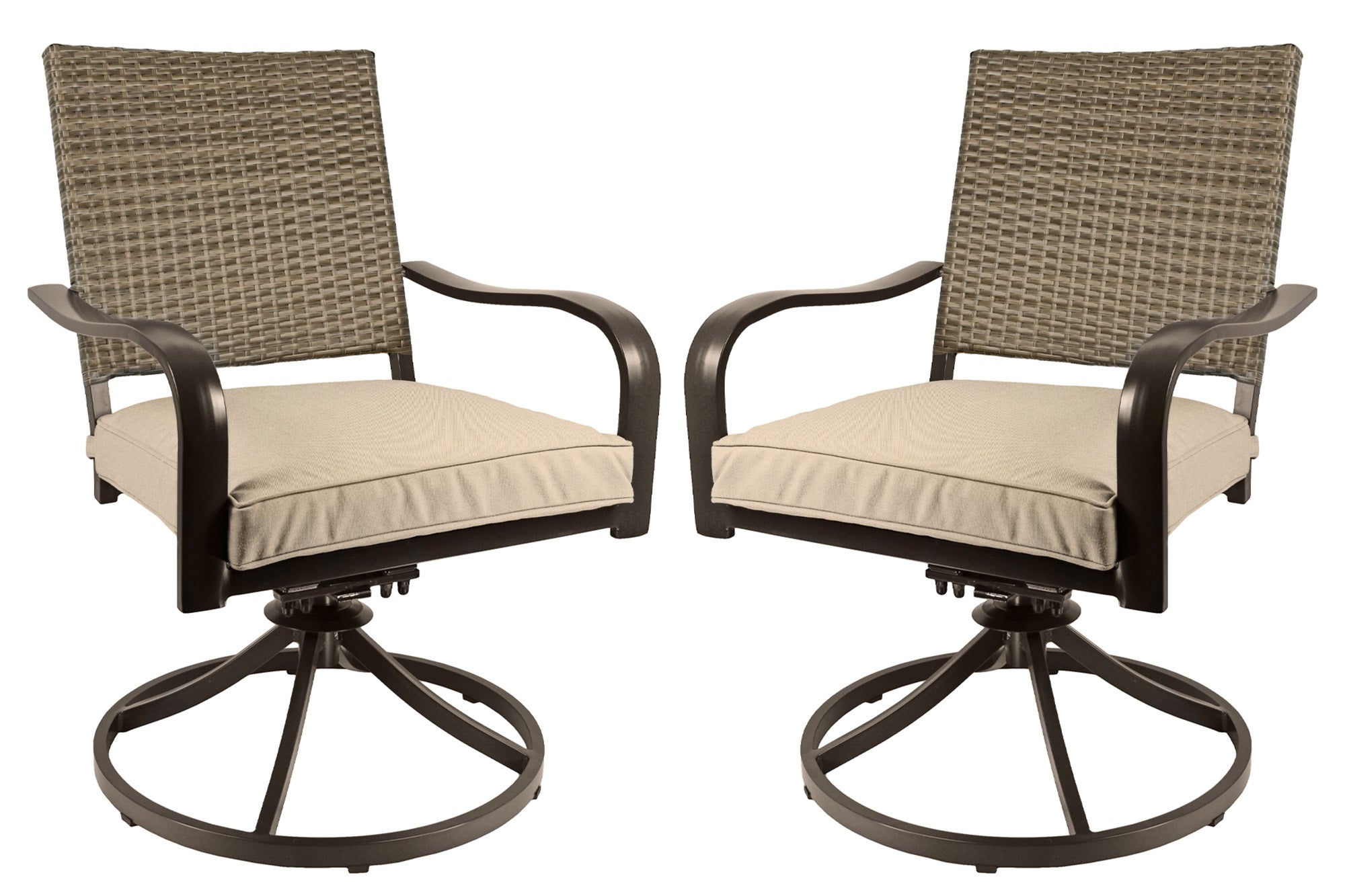 Garden Elements Bellevue Woven Back Swivel Rocker Chairs – Outdoor Patio Aluminum with Cushions, Taupe (Pack of 2)