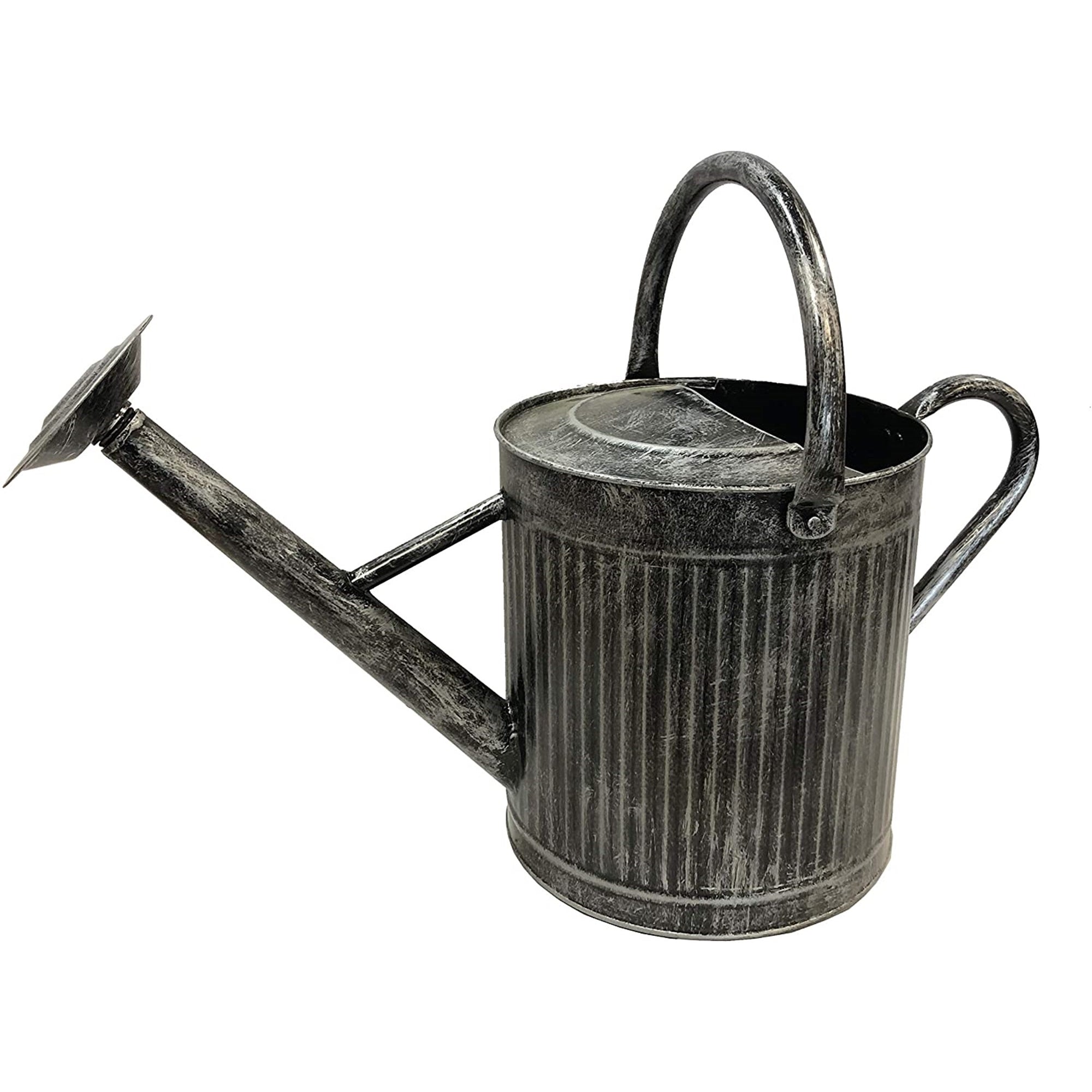 Gardener Select Vertical Lines Metal Watering Can Silver w/ Black Wash (2.5 gal)