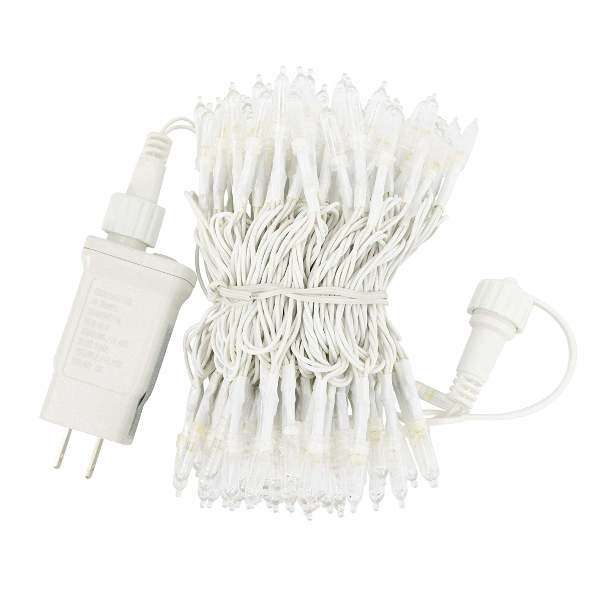 ProductWorks Indoor/Outdoor 300 LED-Mini Bulbs String Light Set with 8-Light Modes and Cord Reel, Cool White, 60ft