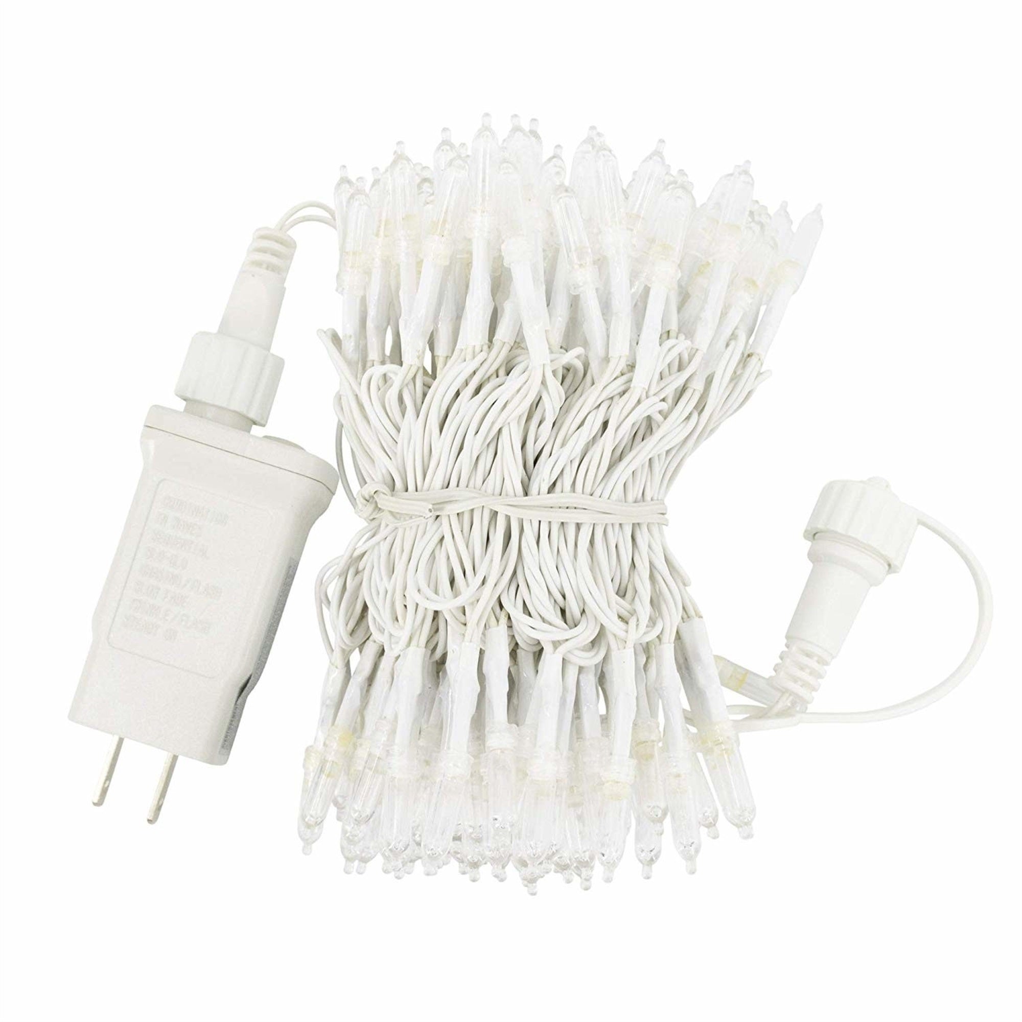 ProductWorks Indoor/Outdoor 300 LED-Mini Bulbs String Light Set with 8-Light Modes and Cord Reel, Warm White, 60ft