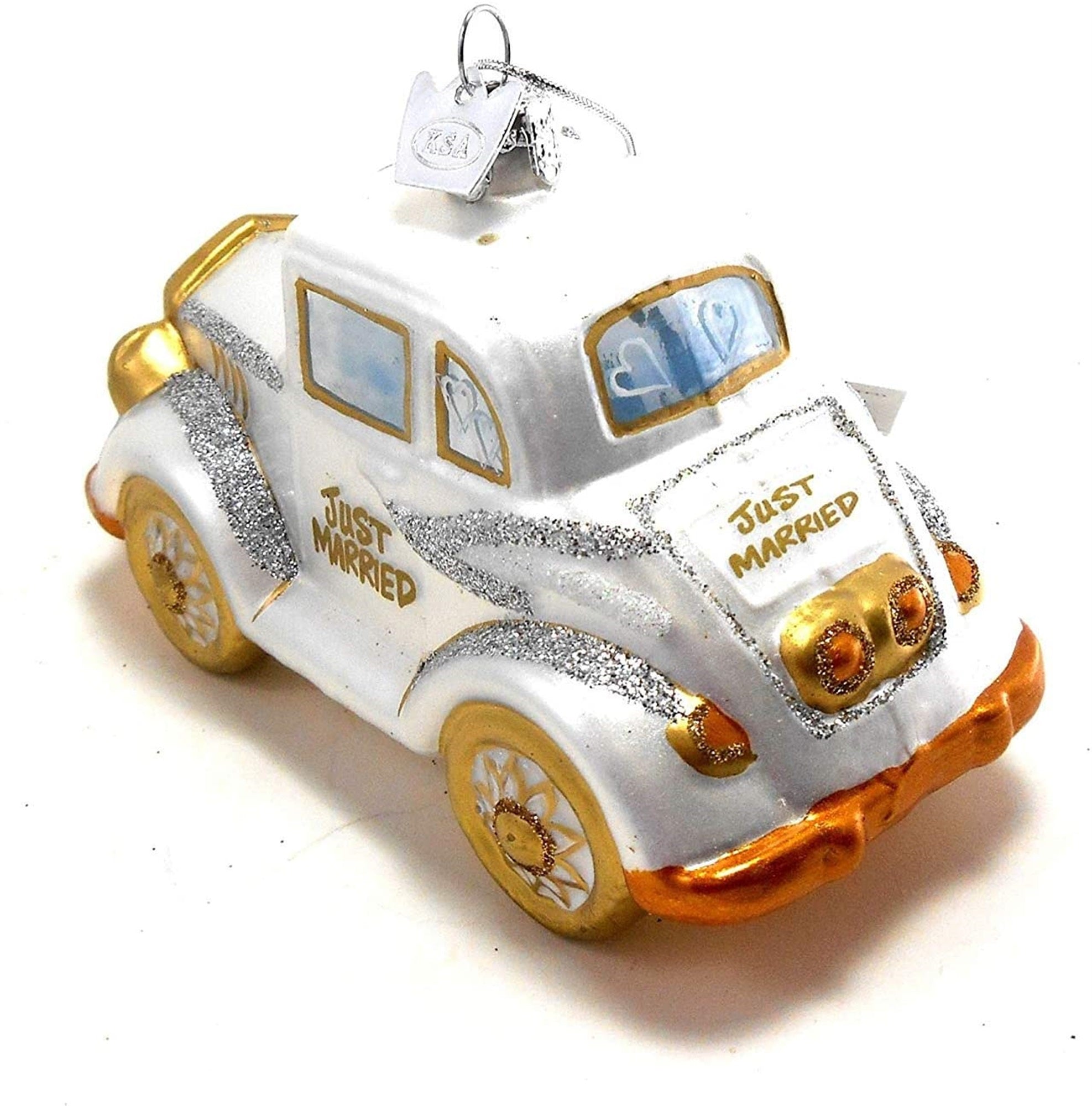 Kurt Adler Noble Gems Just Married Wedding Glass Ornament (Wedding Car)