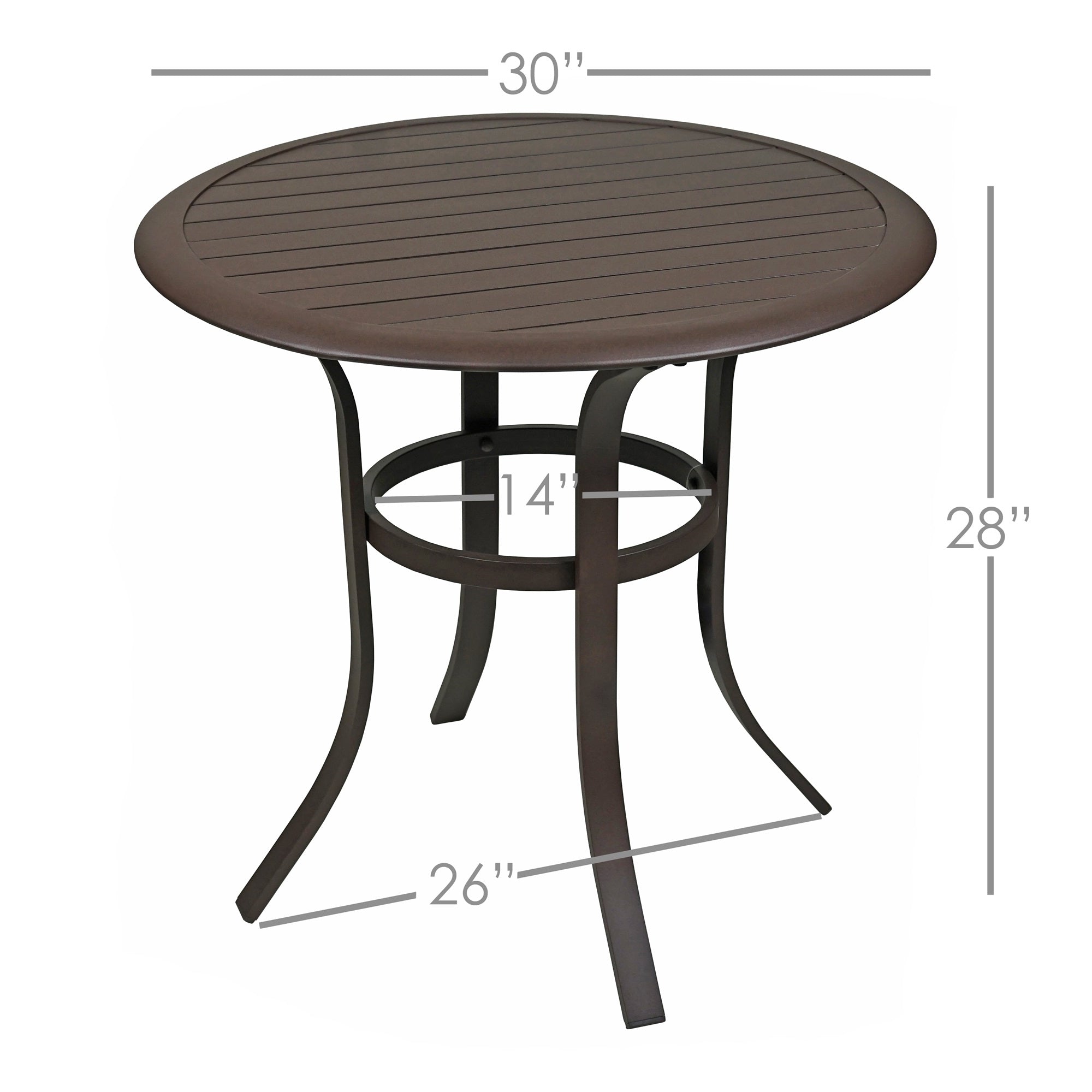 Garden Elements Round Outdoor Patio Bistro Table, Aluminum Frame with Slat-Top Tabletop, 30"