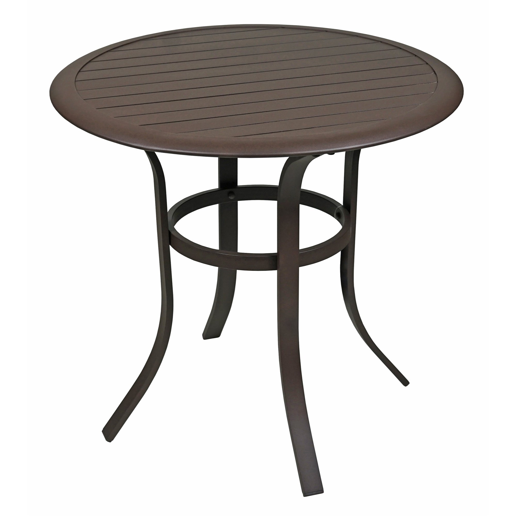 Garden Elements Round Outdoor Patio Bistro Table, Aluminum Frame with Slat-Top Tabletop, 30"