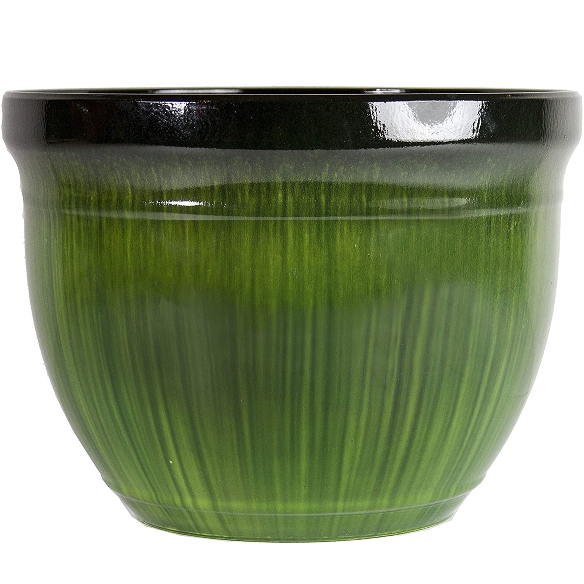 Gardener Select Round Resin Indoor & Outdoor Decorative Planter, Green Drip, 15"
