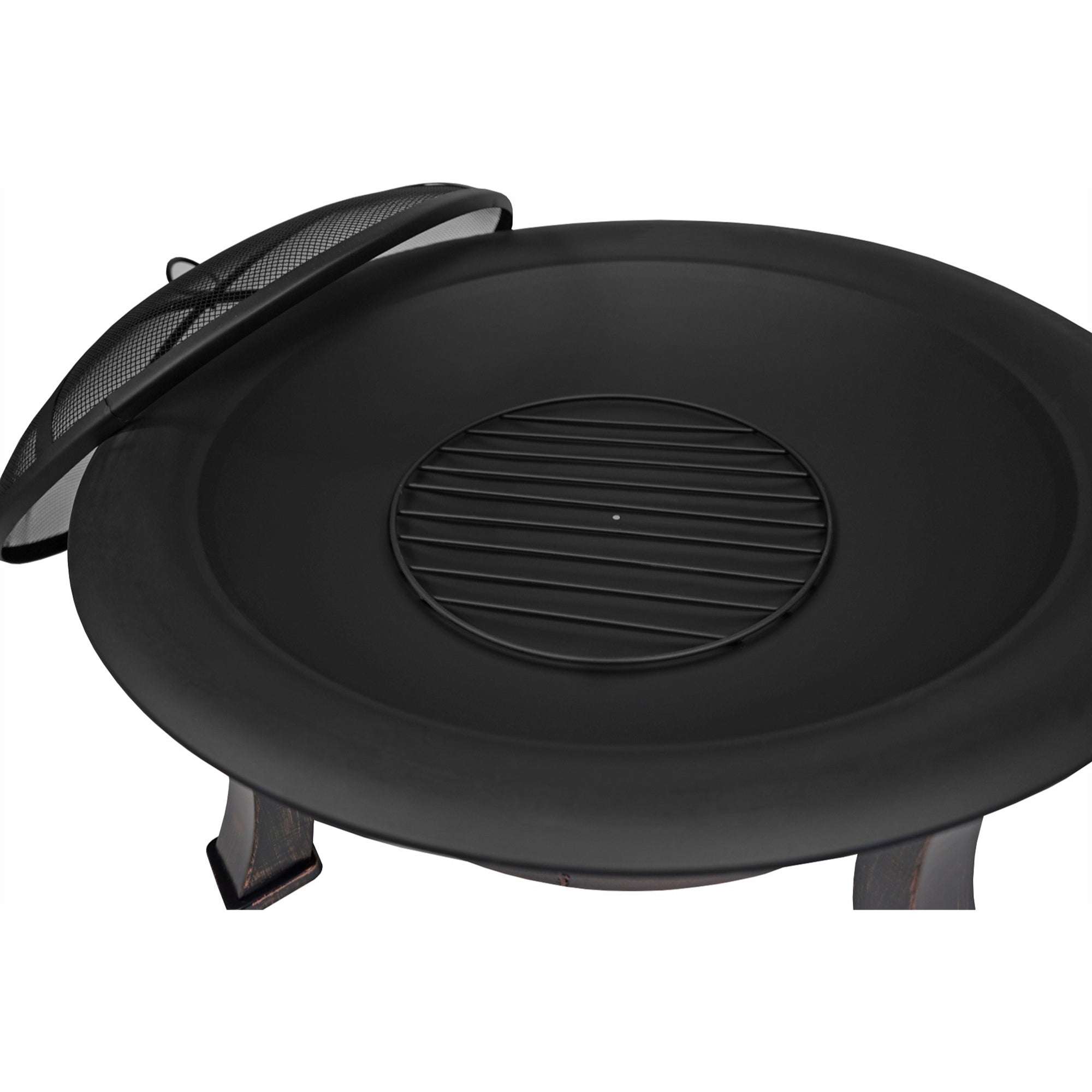 Four Seasons Courtyard Steel Wood-Burning Fire Pit w/ Mesh Cover, Black 30"