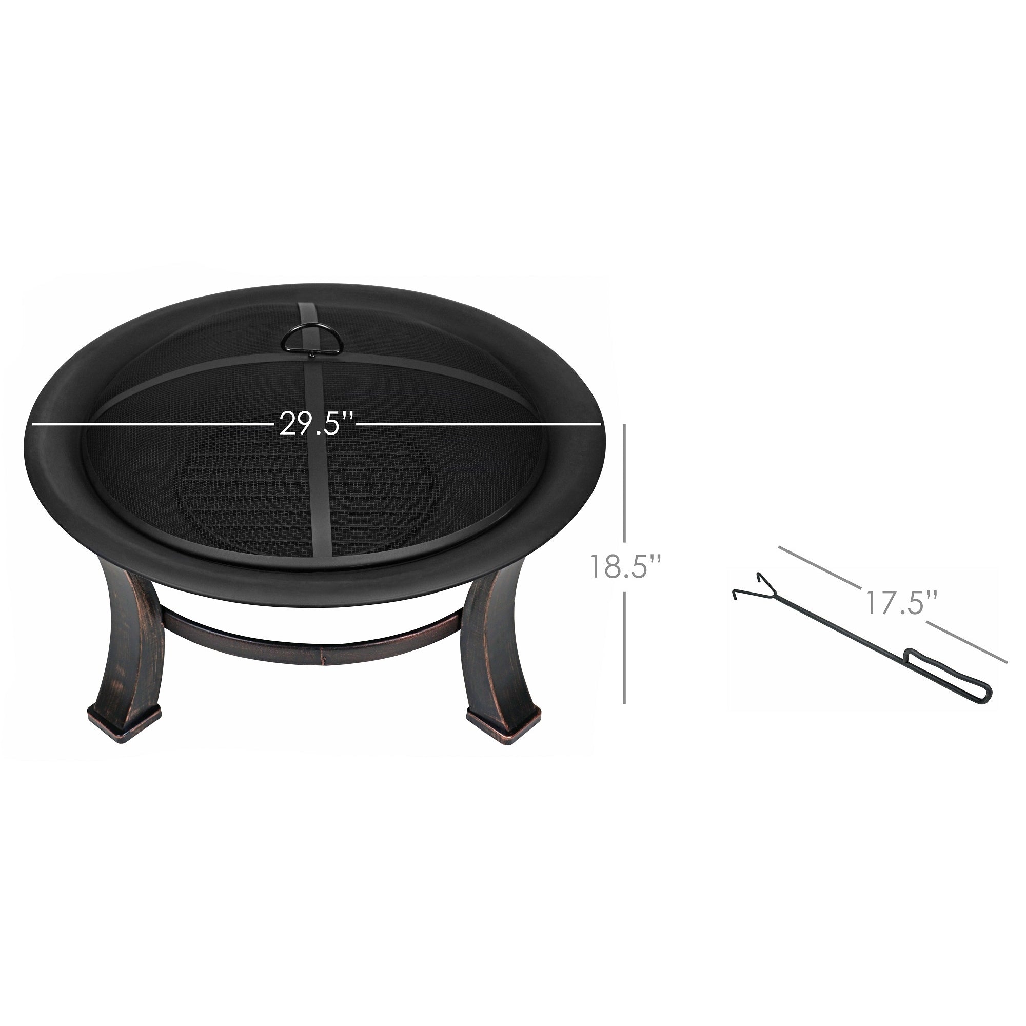Four Seasons Courtyard Steel Wood-Burning Fire Pit w/ Mesh Cover, Black 30"
