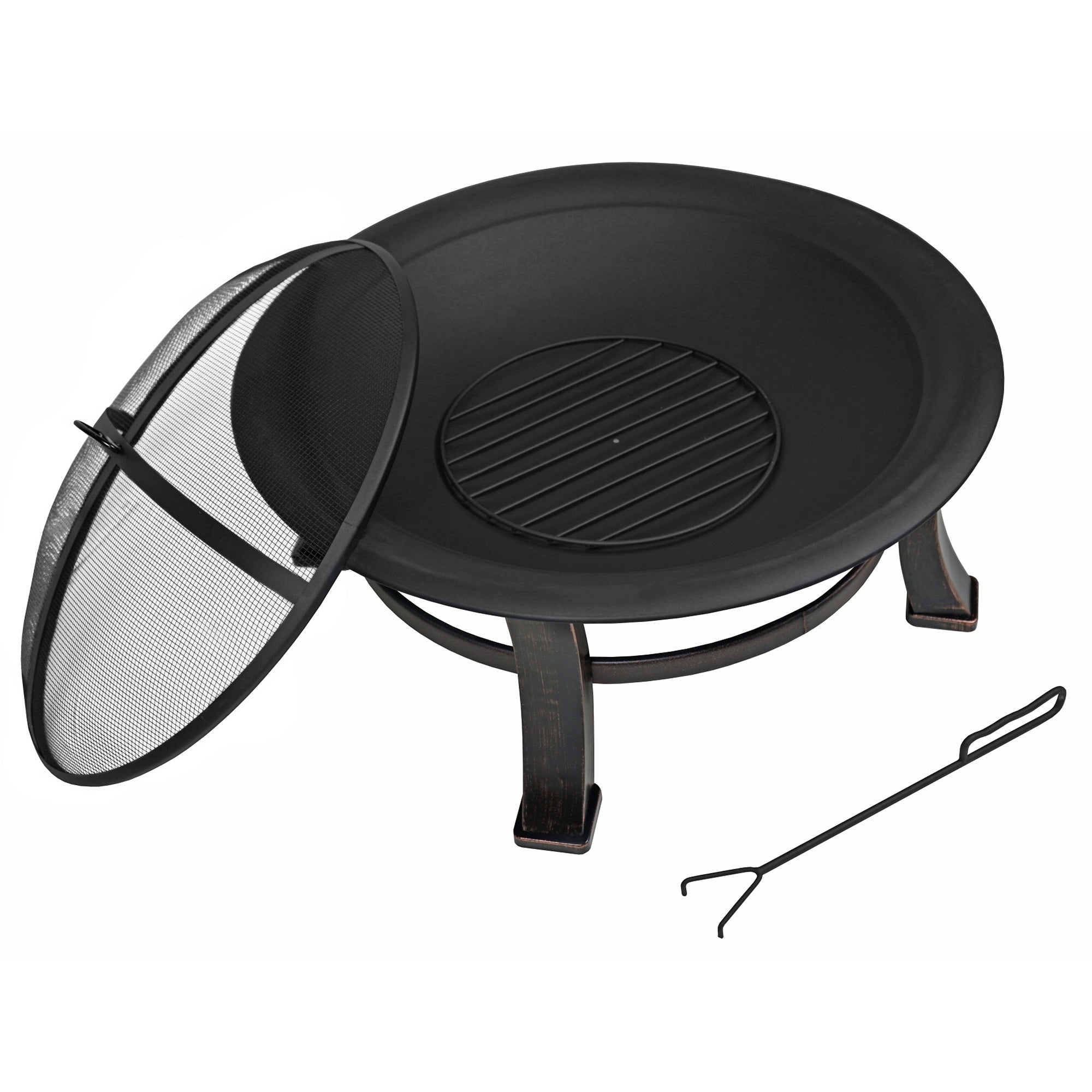 Four Seasons Courtyard Steel Wood-Burning Fire Pit w/ Mesh Cover, Black 30"