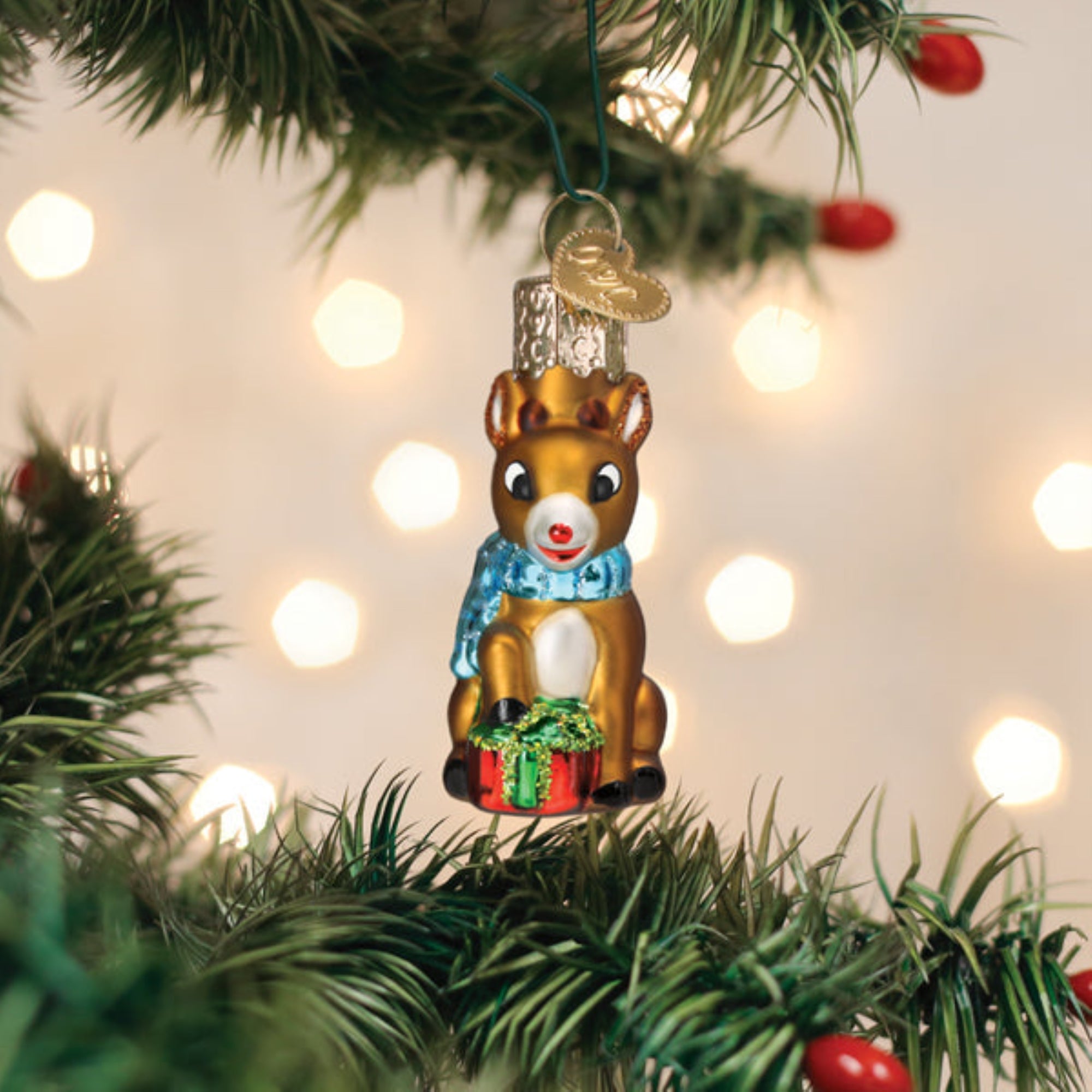 Old World Christmas Blown Glass Ornament for Christmas Tree, Mini Rudolph Red-Nosed Reindeer (with OWC Gift Box)