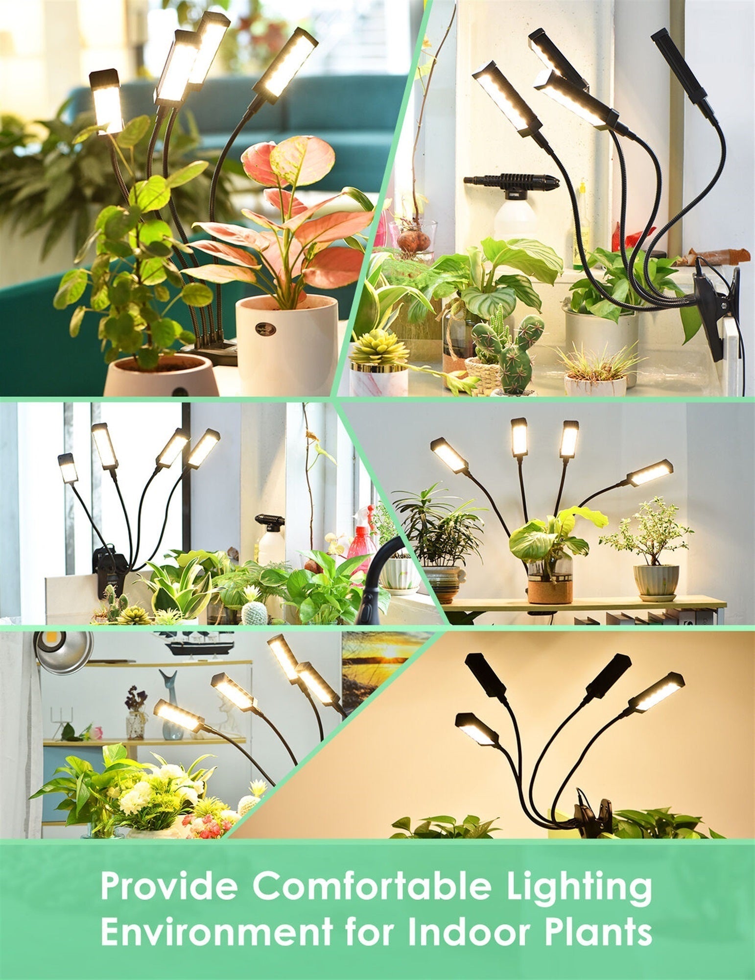 Garden Elements 4 Heads Clip-on Grow Light Growing Lamp for Indoor Plants & Hydroponics, 96W LED, Black