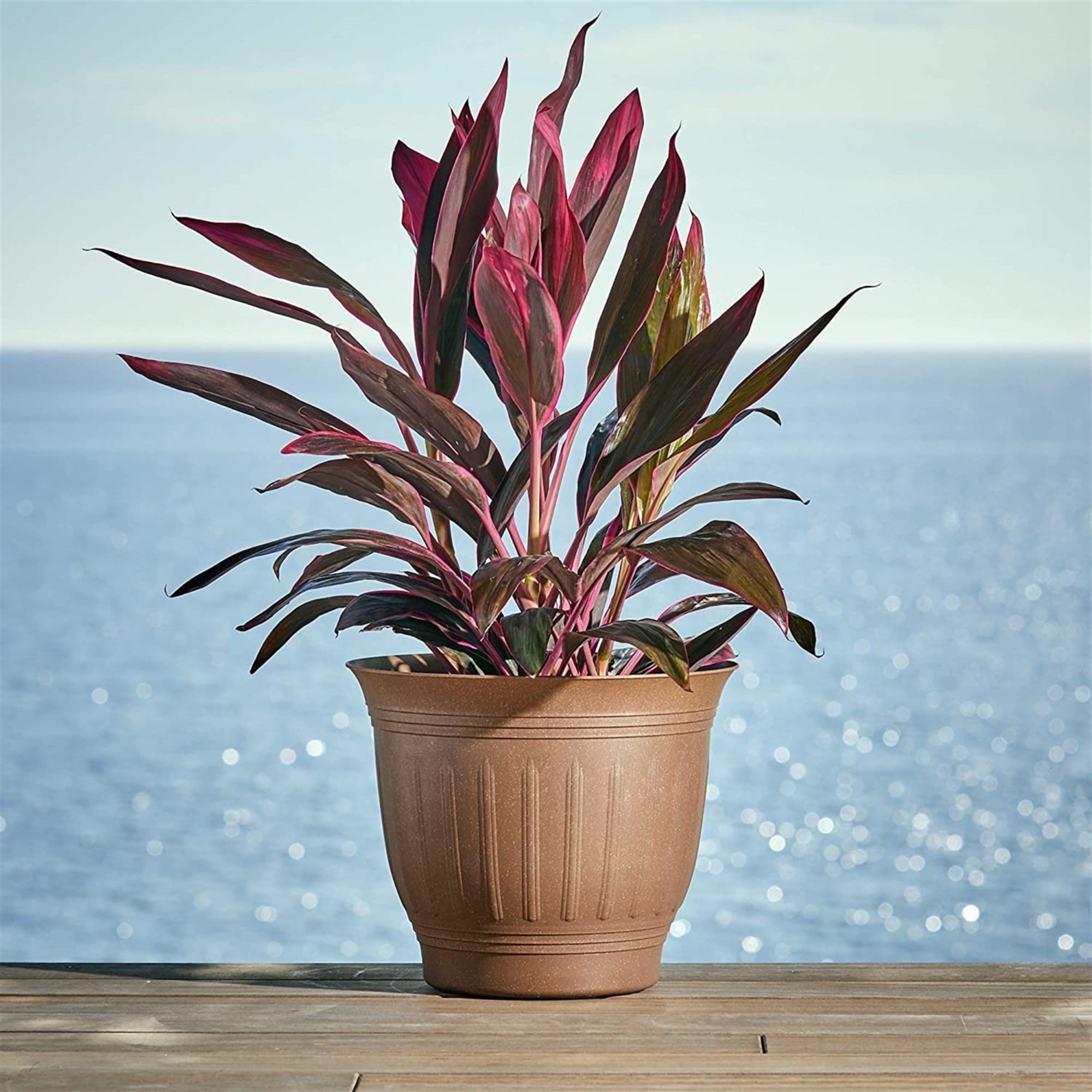 Bloem Colonnade Wood-Resin Planter, Drainage Holes, Earth Brown 12"