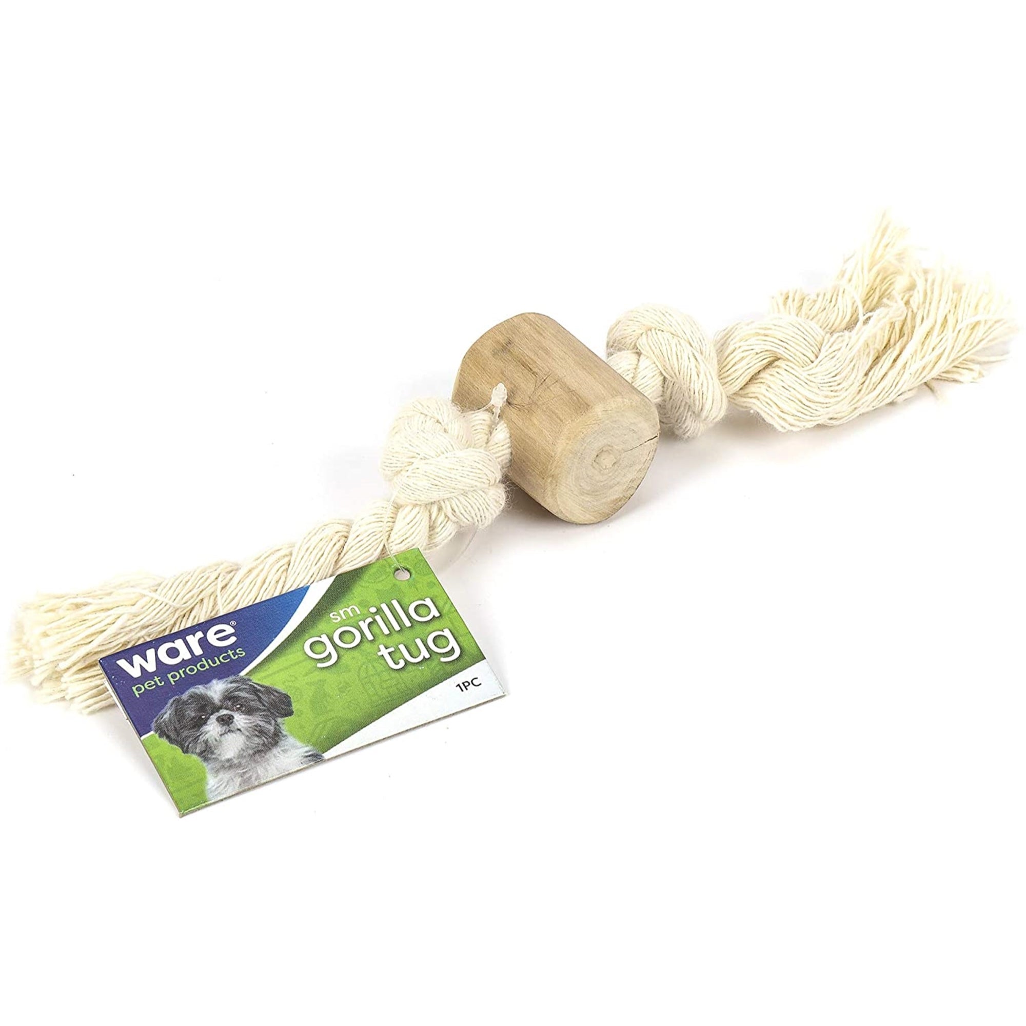 Ware Gorilla Tug, Java Wood on Rope Chew Toy for Dogs, Large, 13.75"