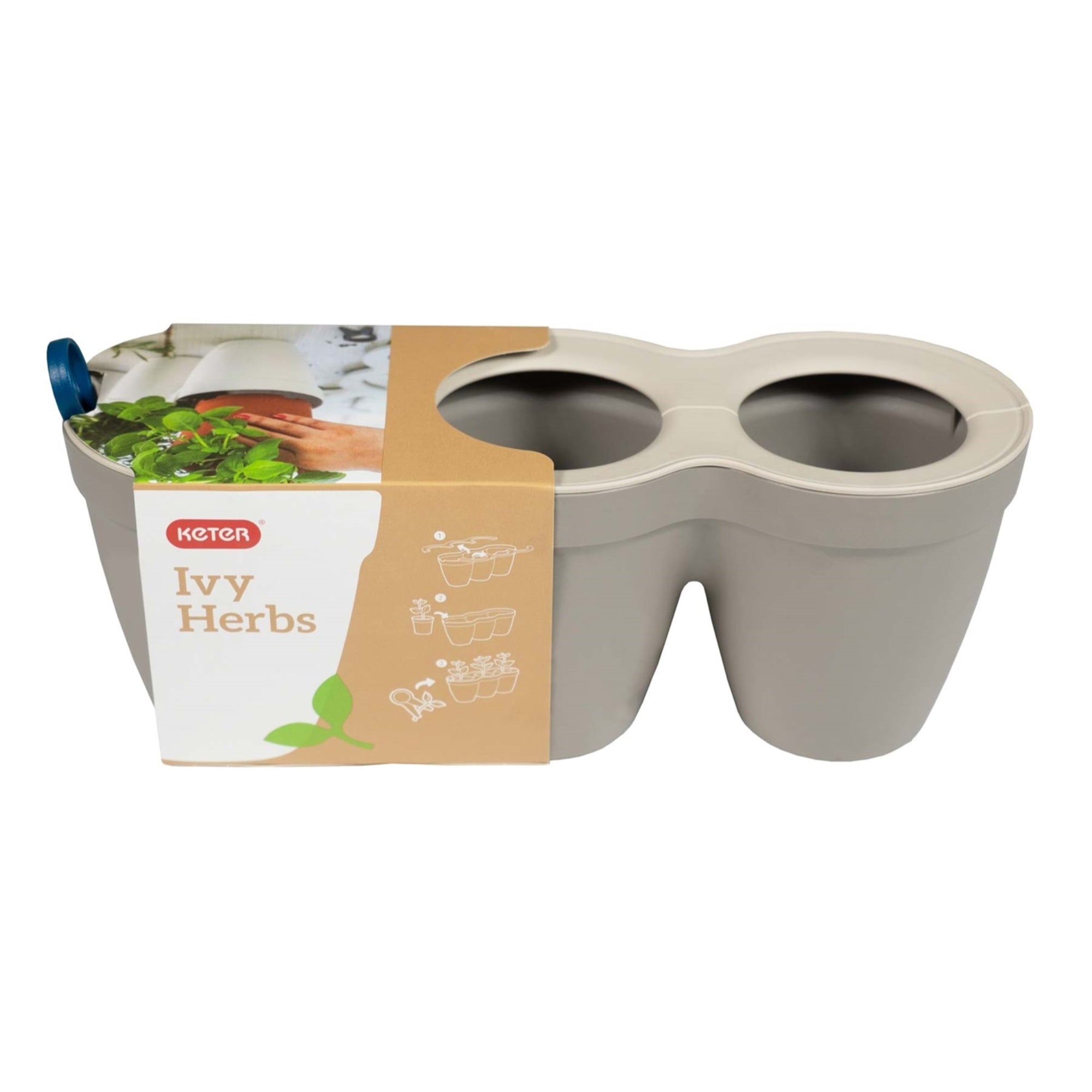 Keter Indoor/Outdoor Ivy 3 Pot Herb Planter, Taupe, 13in