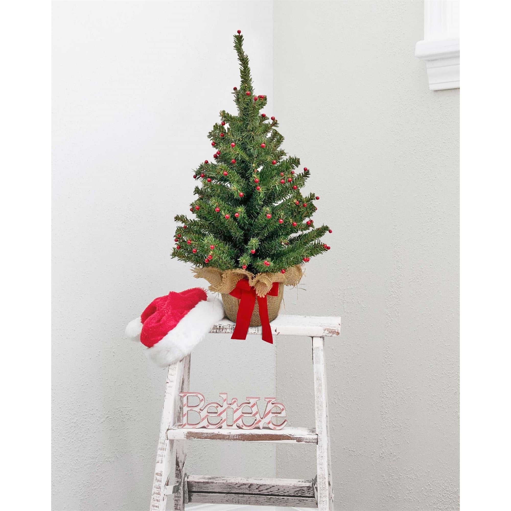 Good Tidings Norway Artificial Christmas Tree with Red Berries, 24"