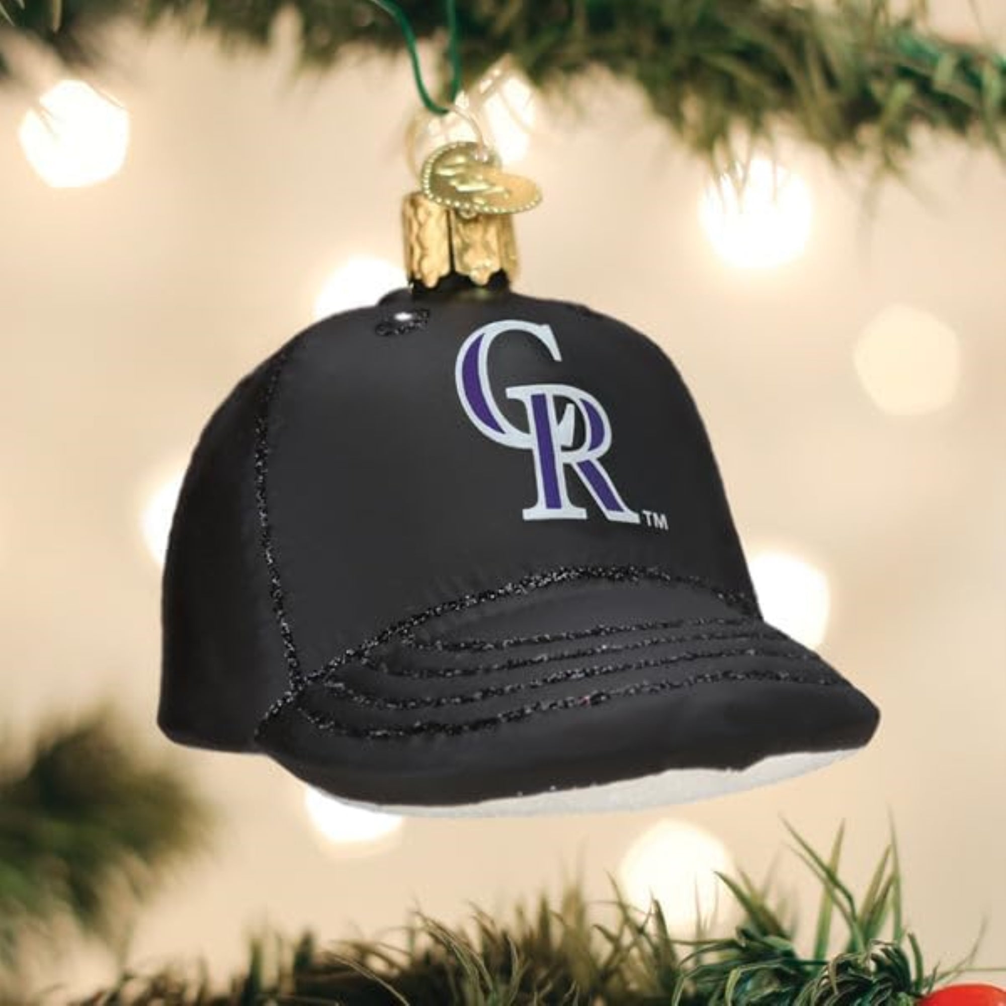 Old World Christmas Blown Glass Ornament for Christmas Tree, Colorado Rockies Baseball Cap (with OWC Gift Box)
