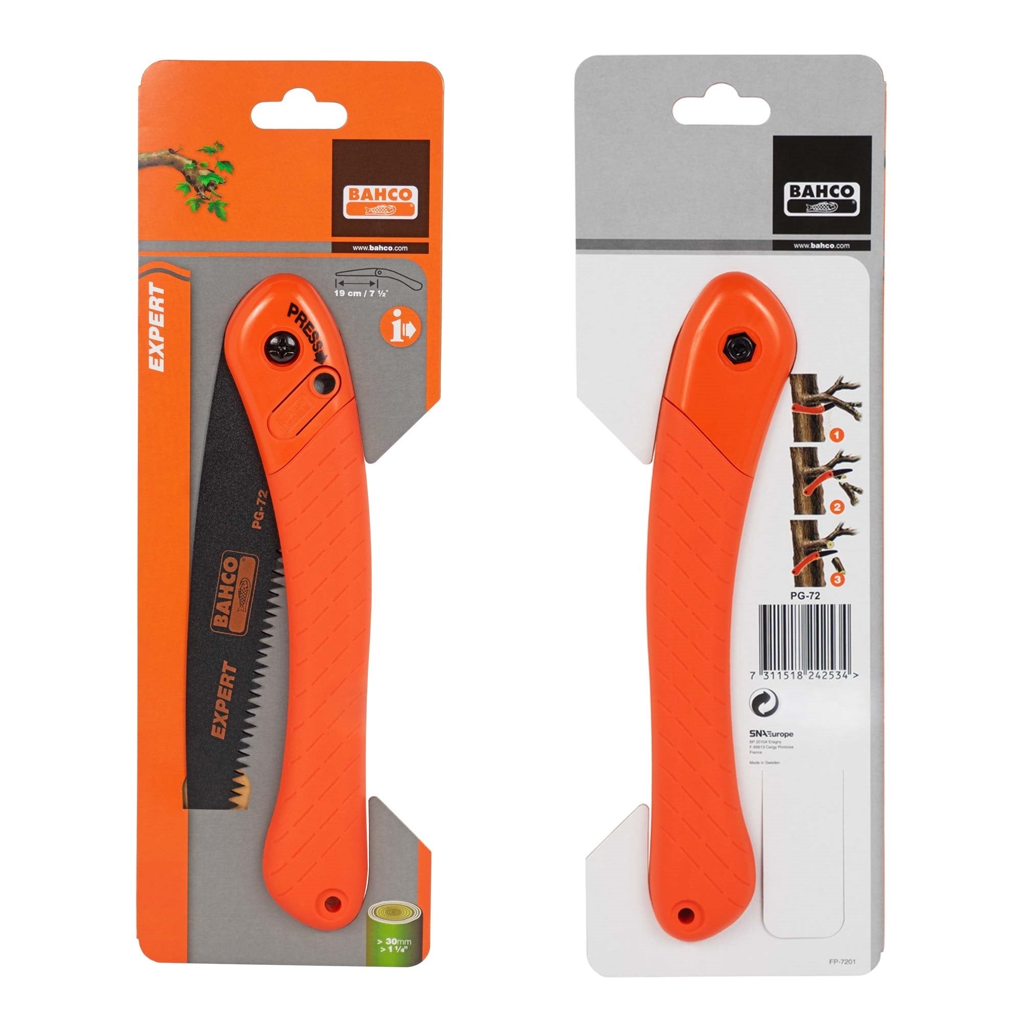 Bahco Folding Outdoor Garden Pruning Metal Hand Saw, Orange, 15.5"