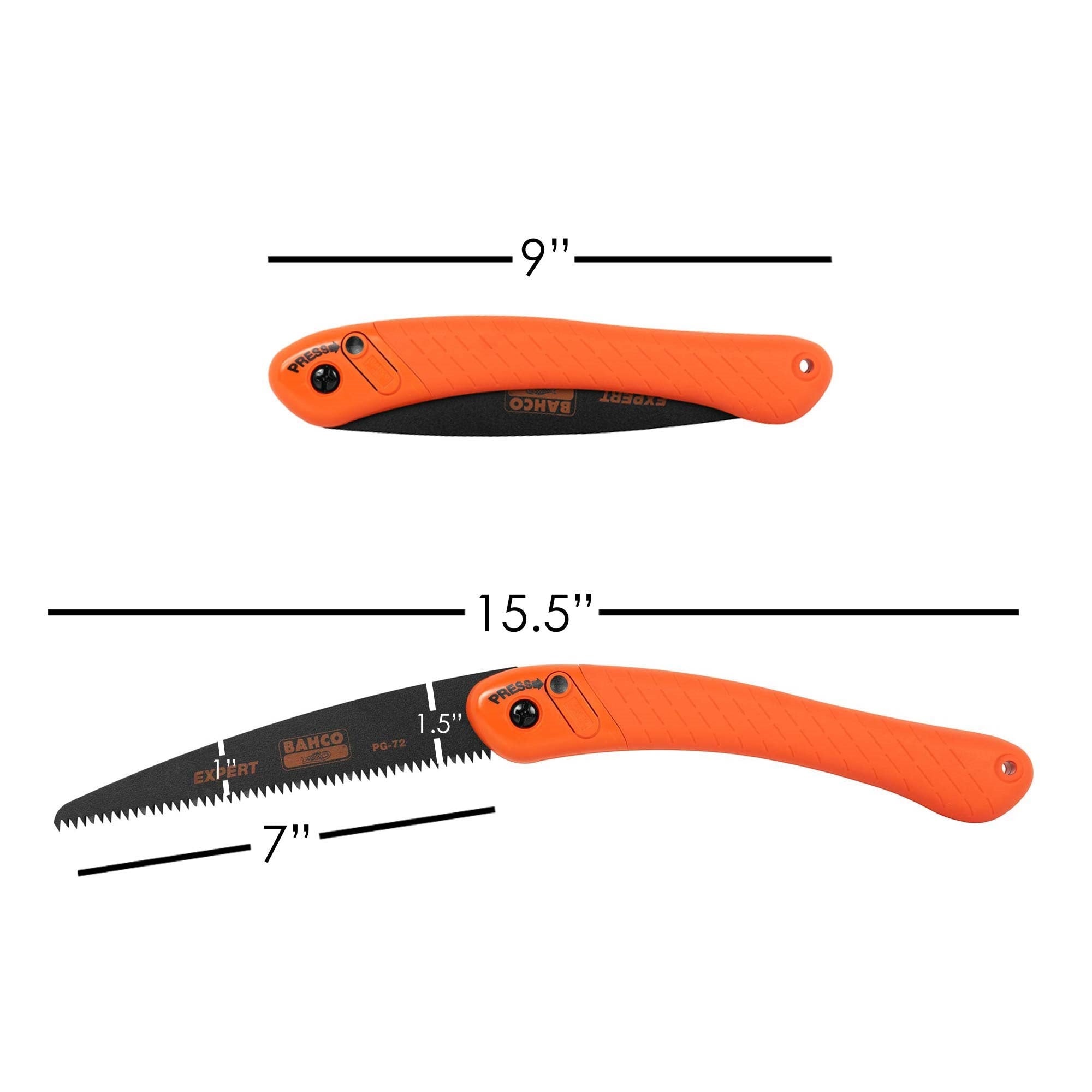 Bahco Folding Outdoor Garden Pruning Metal Hand Saw, Orange, 15.5"