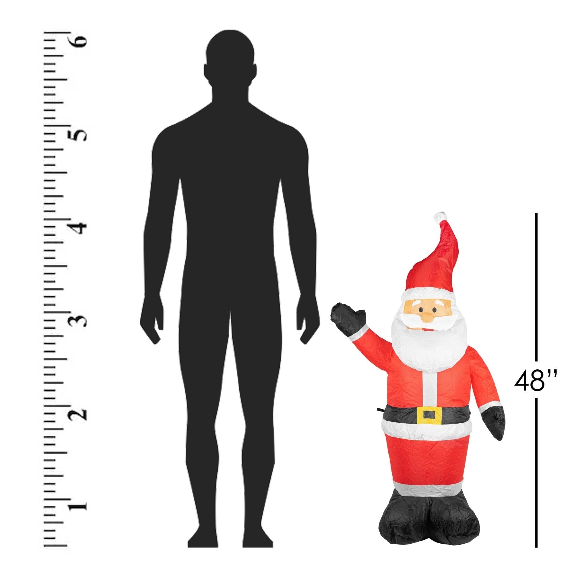 ProductWorks Candy Cane Lane Pre-Lit Nylon Inflatable Outdoor Christmas Decoration, Santa, 4ft