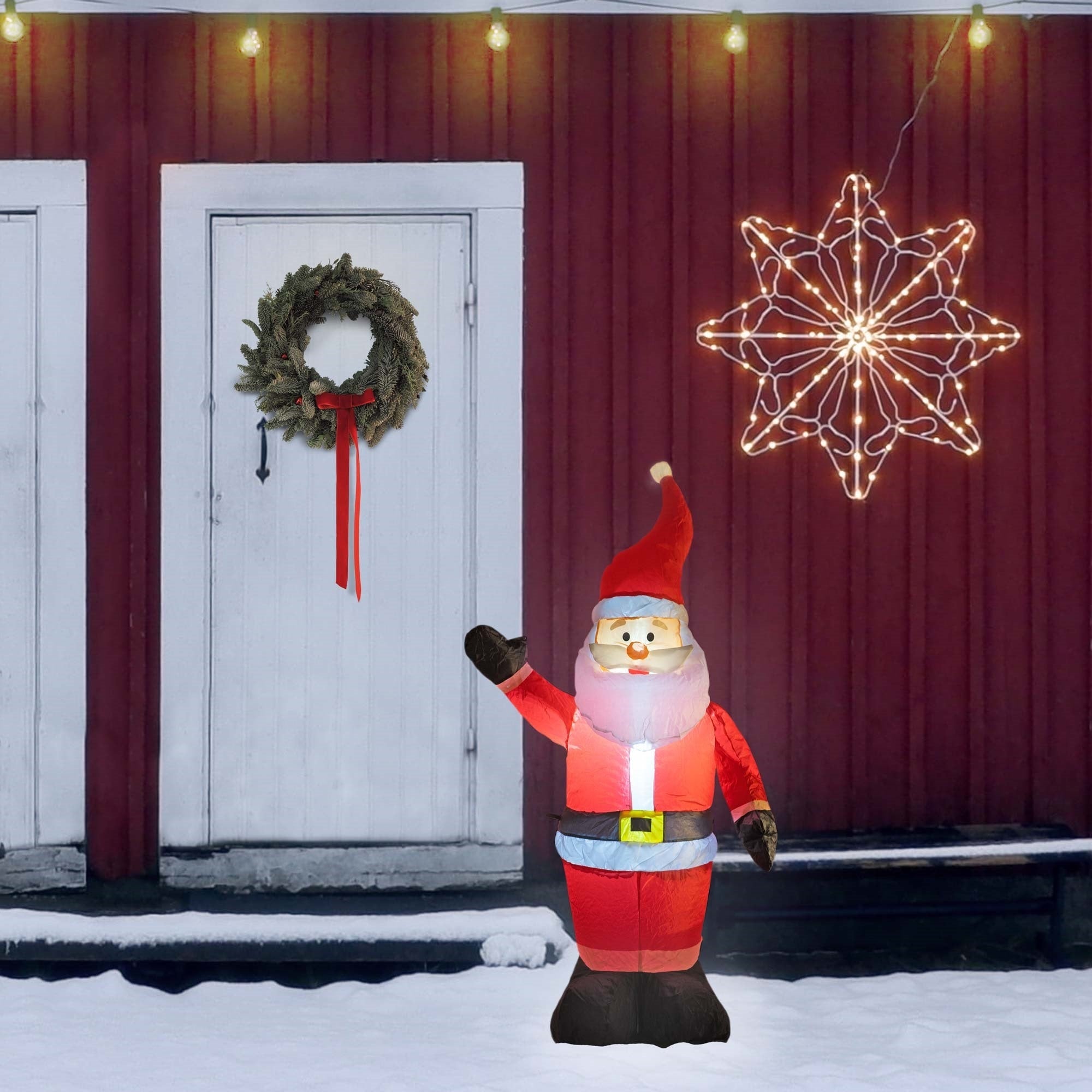 ProductWorks Candy Cane Lane Pre-Lit Nylon Inflatable Outdoor Christmas Decoration, Santa, 4ft