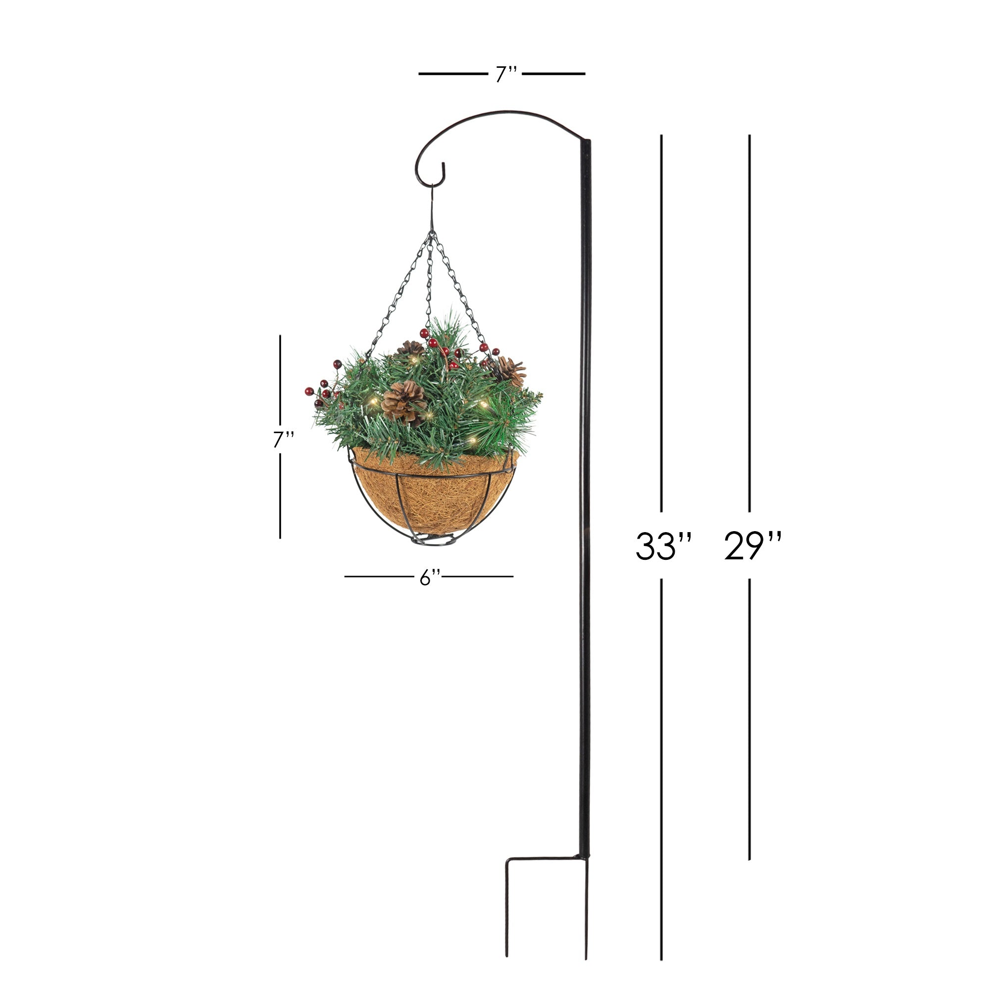 Equinox 2 Holiday Wonderland Artificial Christmas Hanging Baskets with Shepherd's Hooks (Pack of 2)