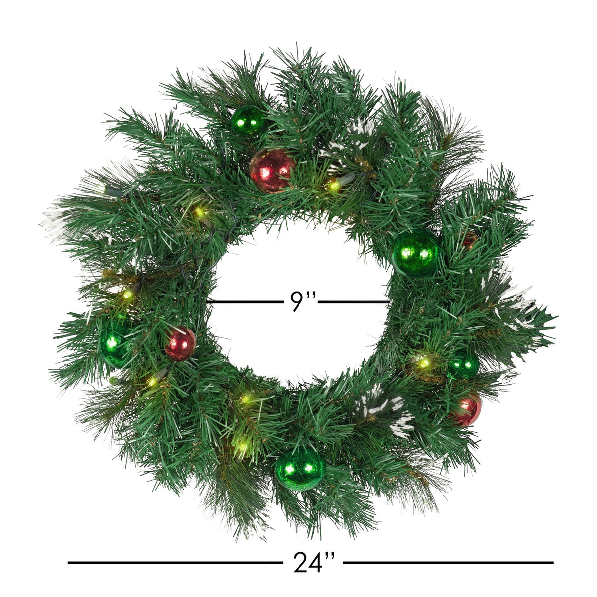 Holiday Wonderland Battery-Operated Pre-Lit Decorated Artificial Wreath, 24"
