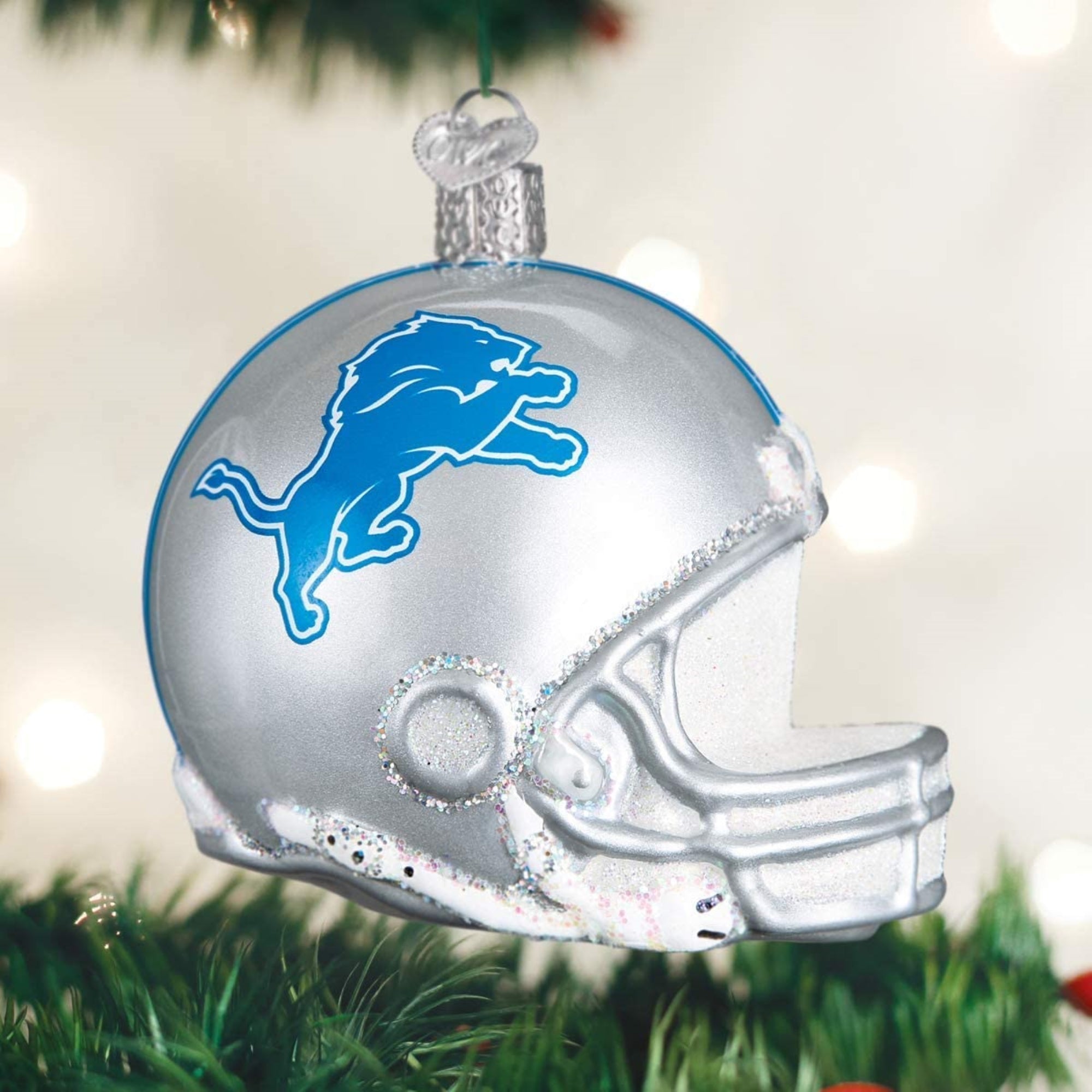 Old World Christmas Blown Glass Ornament for Christmas Tree, Detroit Lions Helmet