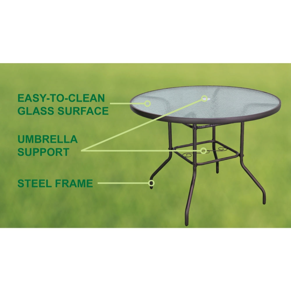 Garden Elements 40" Steel Table with 4 Swivel Rocker Chairs Patio Dining Set, Brown (5-Piece)