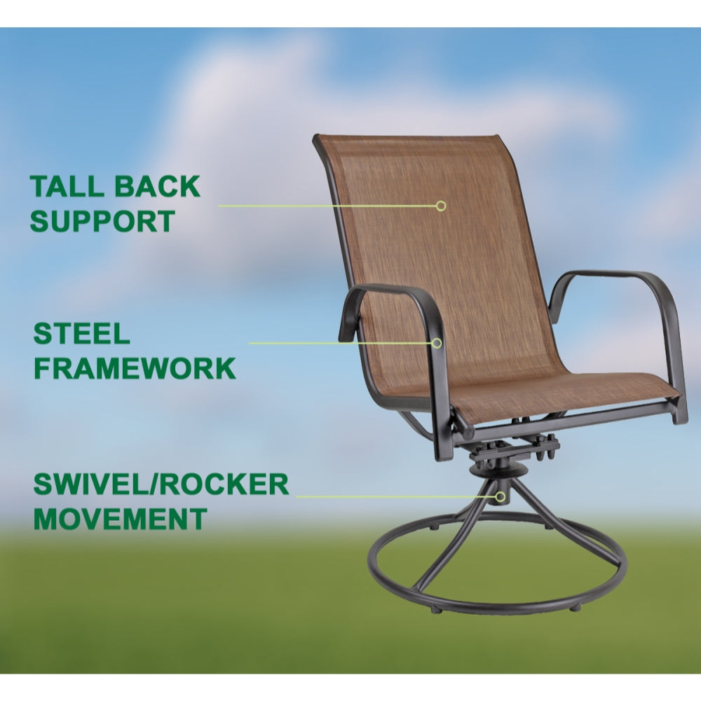 Garden Elements 40" Steel Table with 4 Swivel Rocker Chairs Patio Dining Set, Brown (5-Piece)