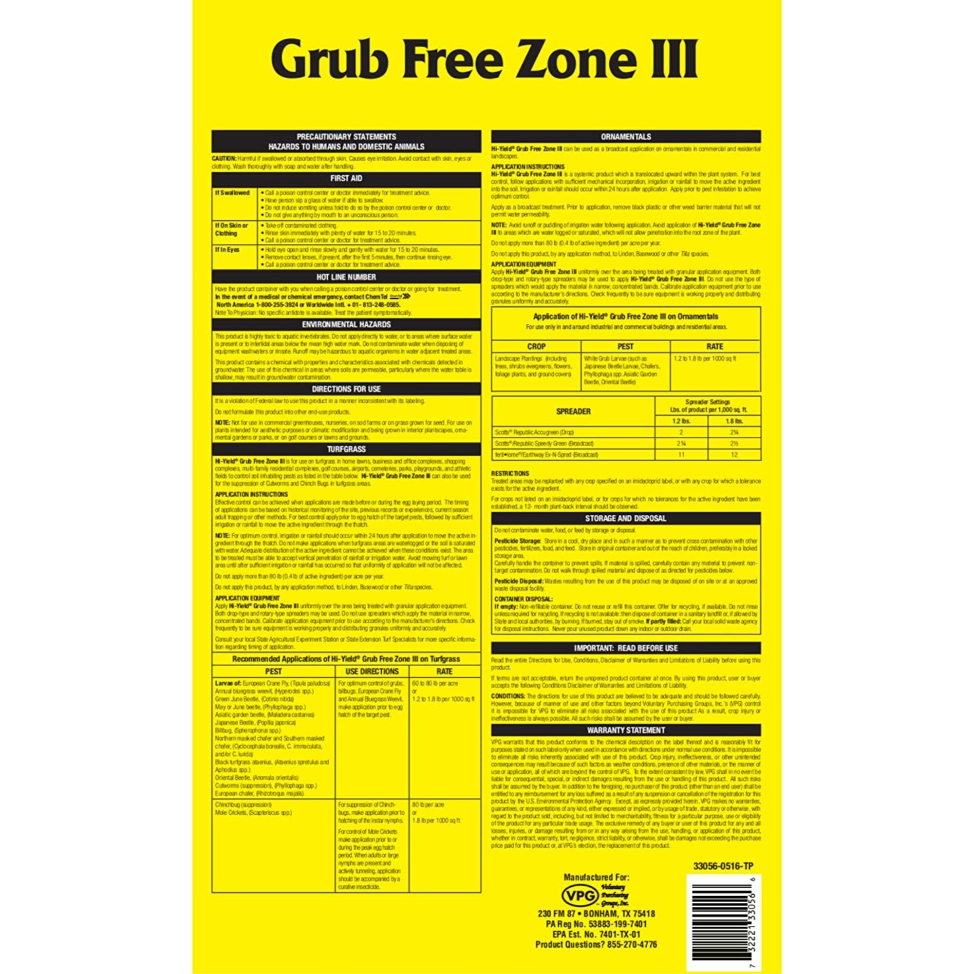 Hi-Yield Grub Free Zone III for Effective Grub & Insect Control for Lawns & Gardens– 30 lbs (Covers 25,000 sq ft)