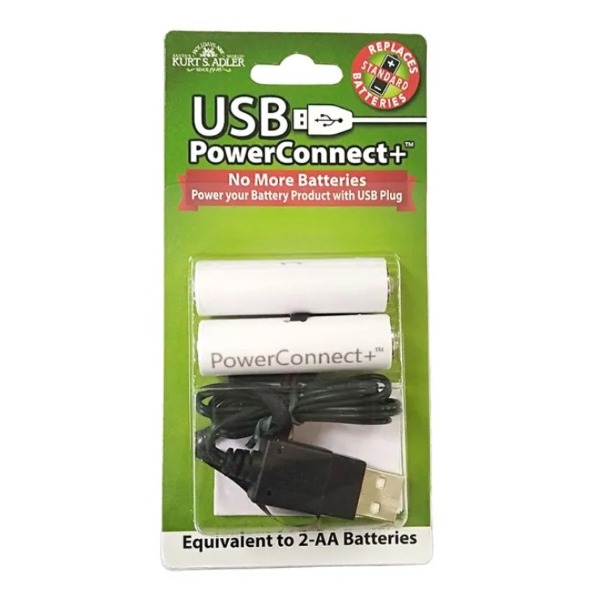 Kurt Adler USB PowerConnect+ 2 "AA" Battery Converter, 18-Inch Lead Wire, Indoor Use Only
