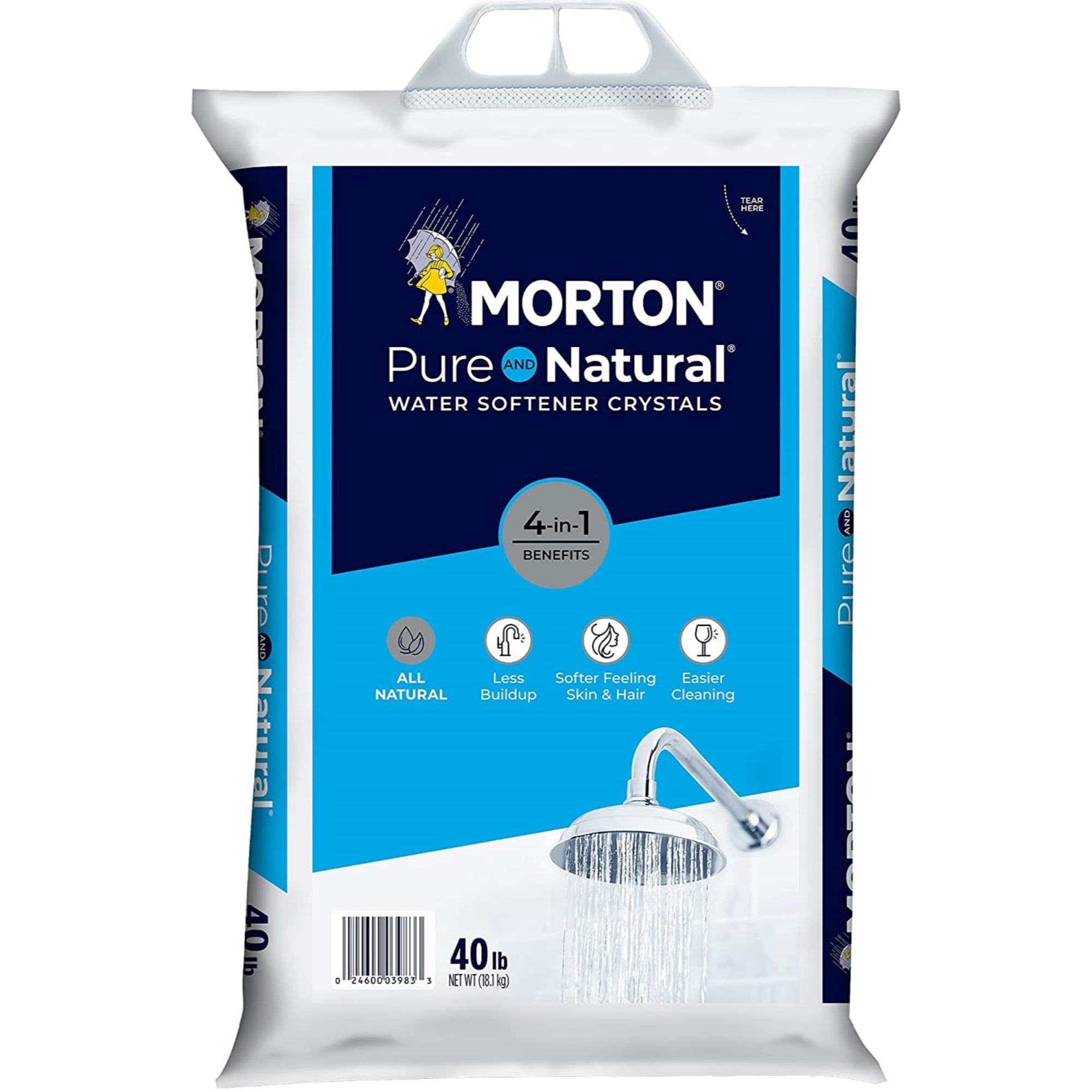 Morton Pure and Natural Water Softener Crystals, 4-in-1 Benefits, 40lbs