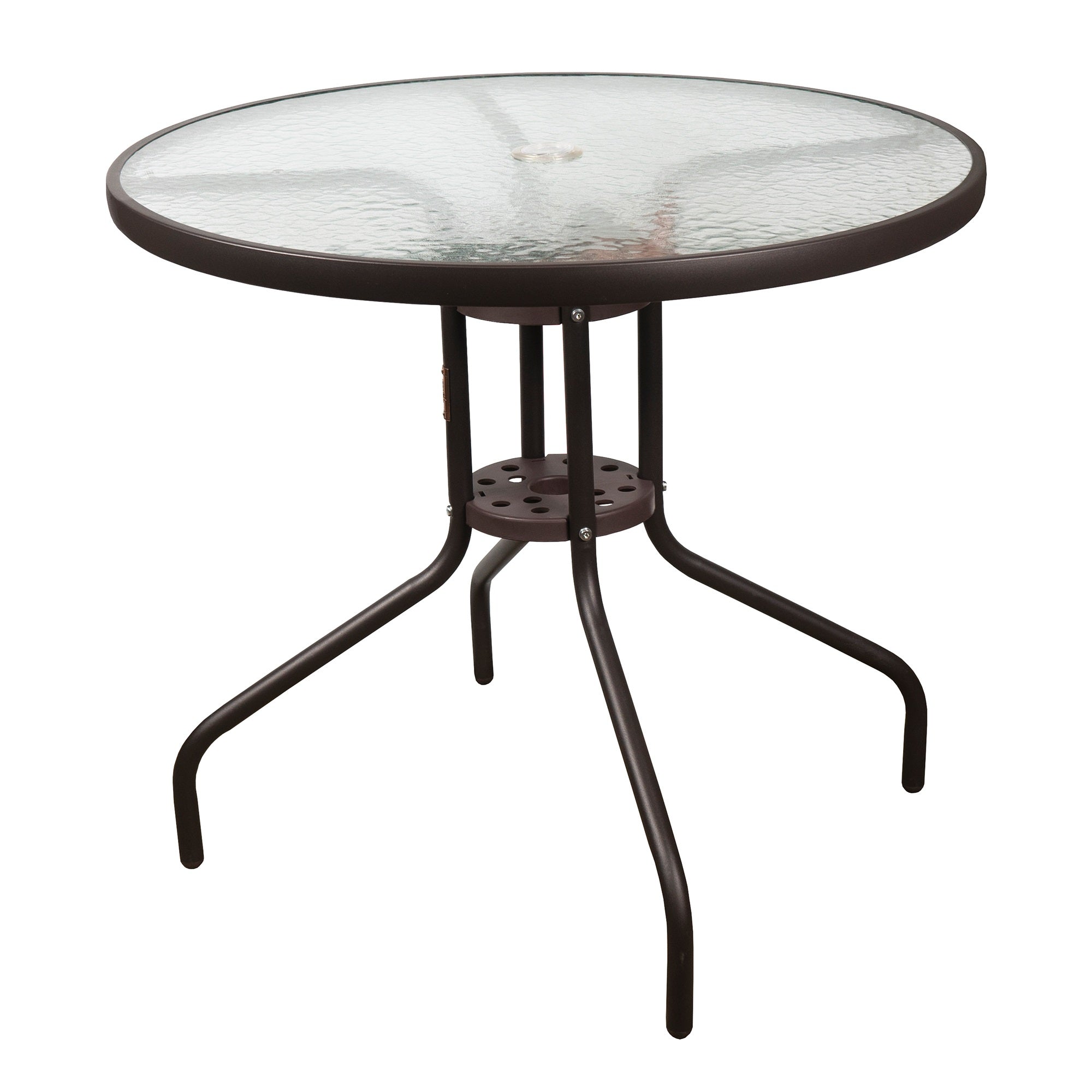 Garden Elements Outdoor Patio Furniture, Round Dining Table, Steel Base and Rim with Water-wave Glass Top, Brown, 31.5"