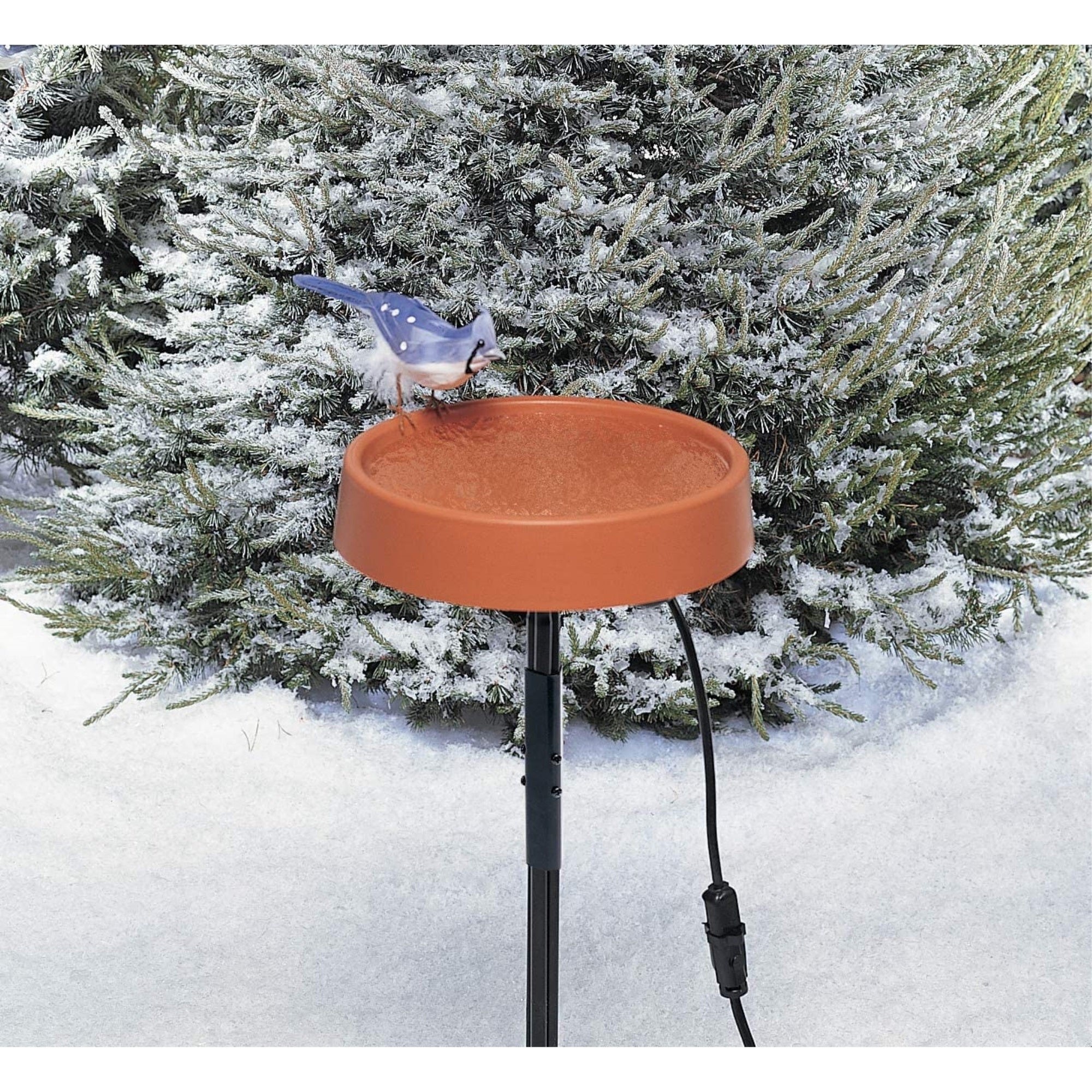 API Outdoor Plastic Heated Bird Bath with Metal Stand, 12" Diameter