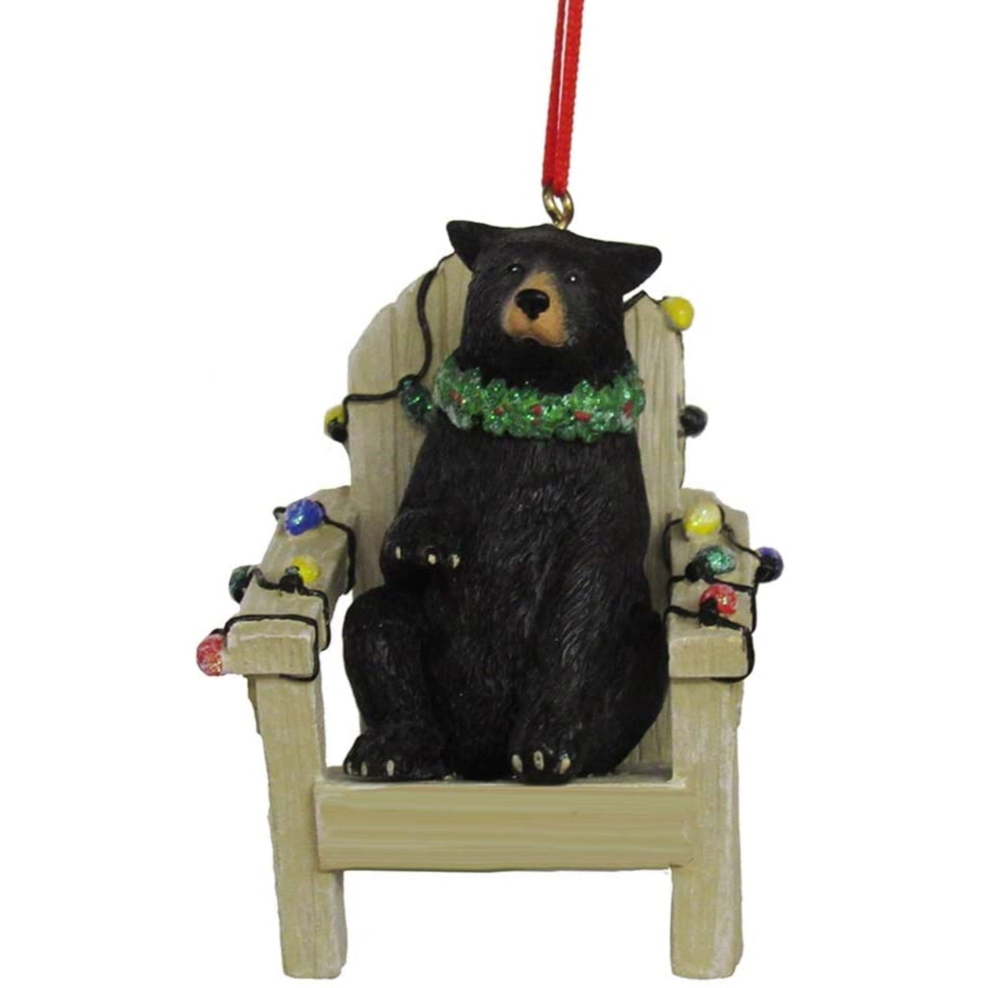 Kurt Adler Resin Christmas Tree Ornament, Black Bear On Adirondack Chair