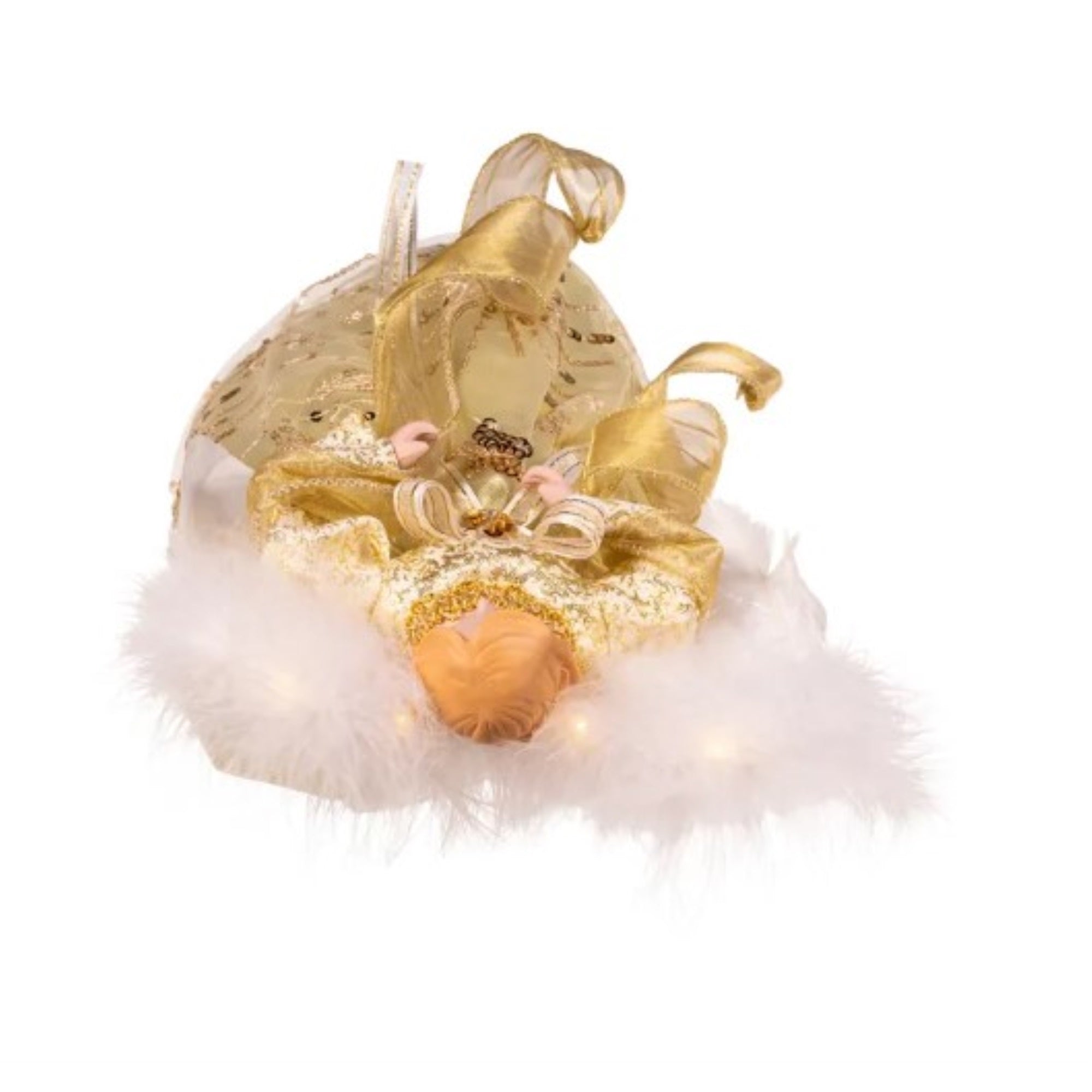 Kurt Adler Battery Operated White and Gold Lighted Angel Treetop 12"