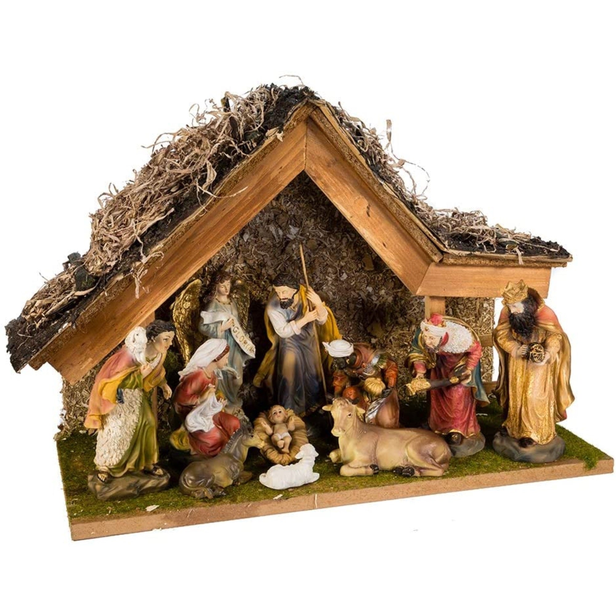 Kurt Adler Resin Nativity Set with Stable – Holy Family, Three Kings, Angel, Shepherd & Animals (10 Figures)