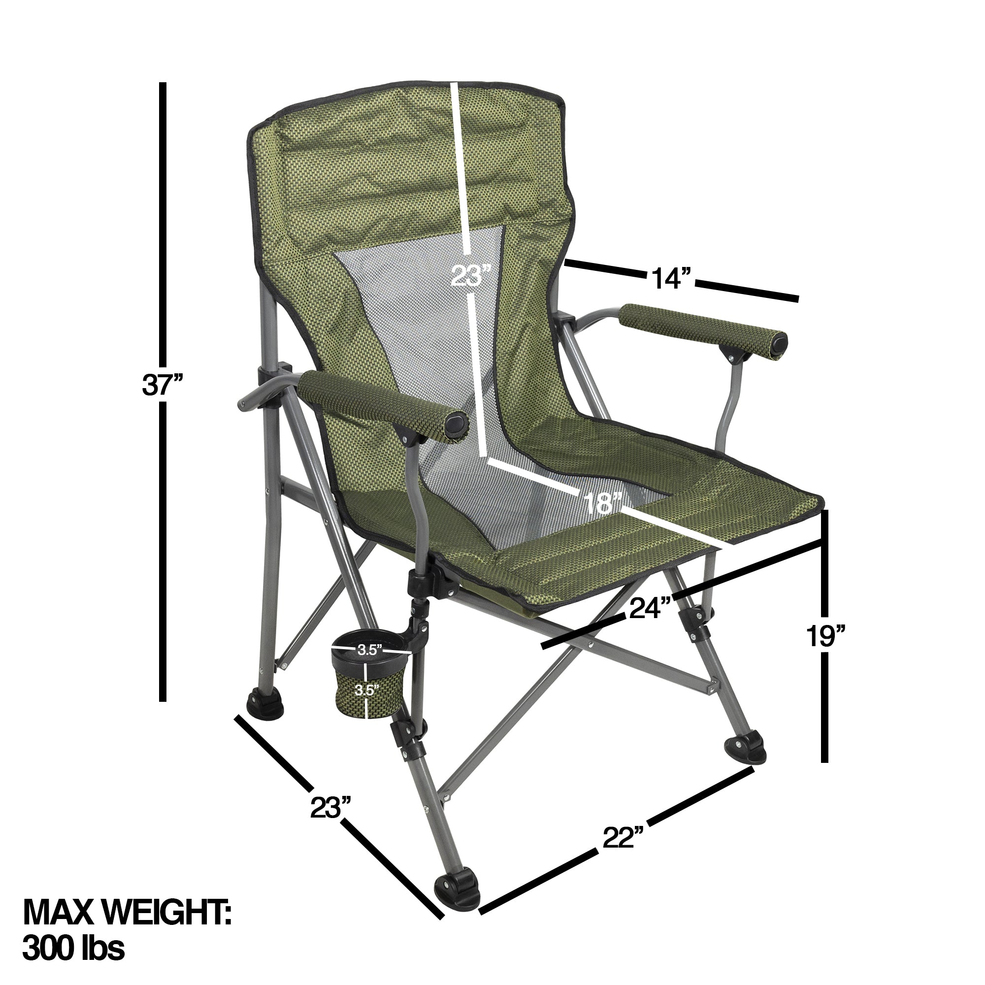 HCF Four Seasons Deluxe Padded Folding Arm Chair, Green