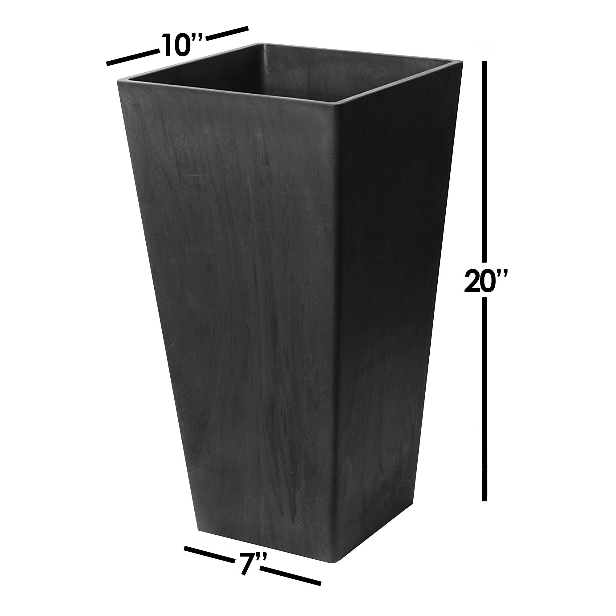 Algreen Valencia Indoor/Outdoor Tall Resin Square Planter with Water Reservoir, Black, 10" x 20"