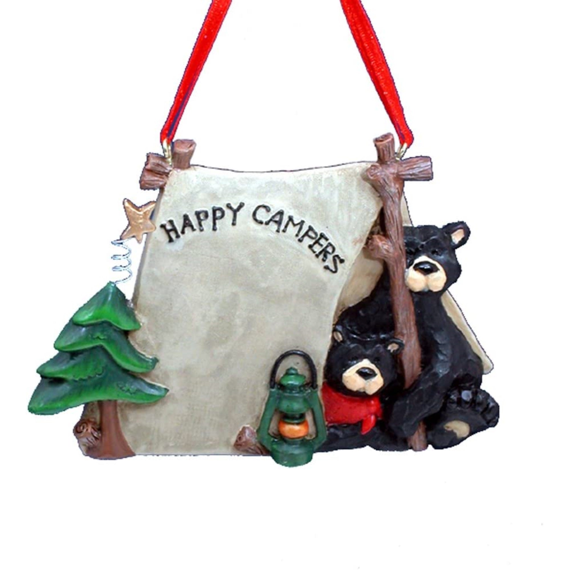 Kurt Adler Resin Ornament for Christmas Tree, Black Bears in a Tent