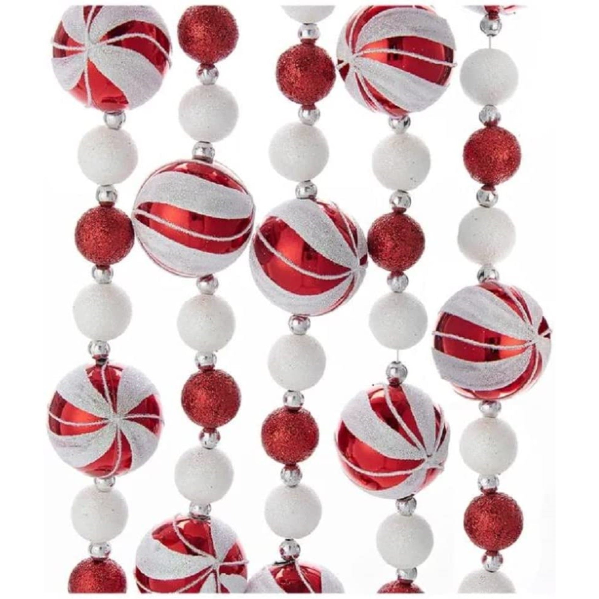 Kurt Adler Glitter Candy Ball Garland, Christmas Decoration Red and White 6 ft.
